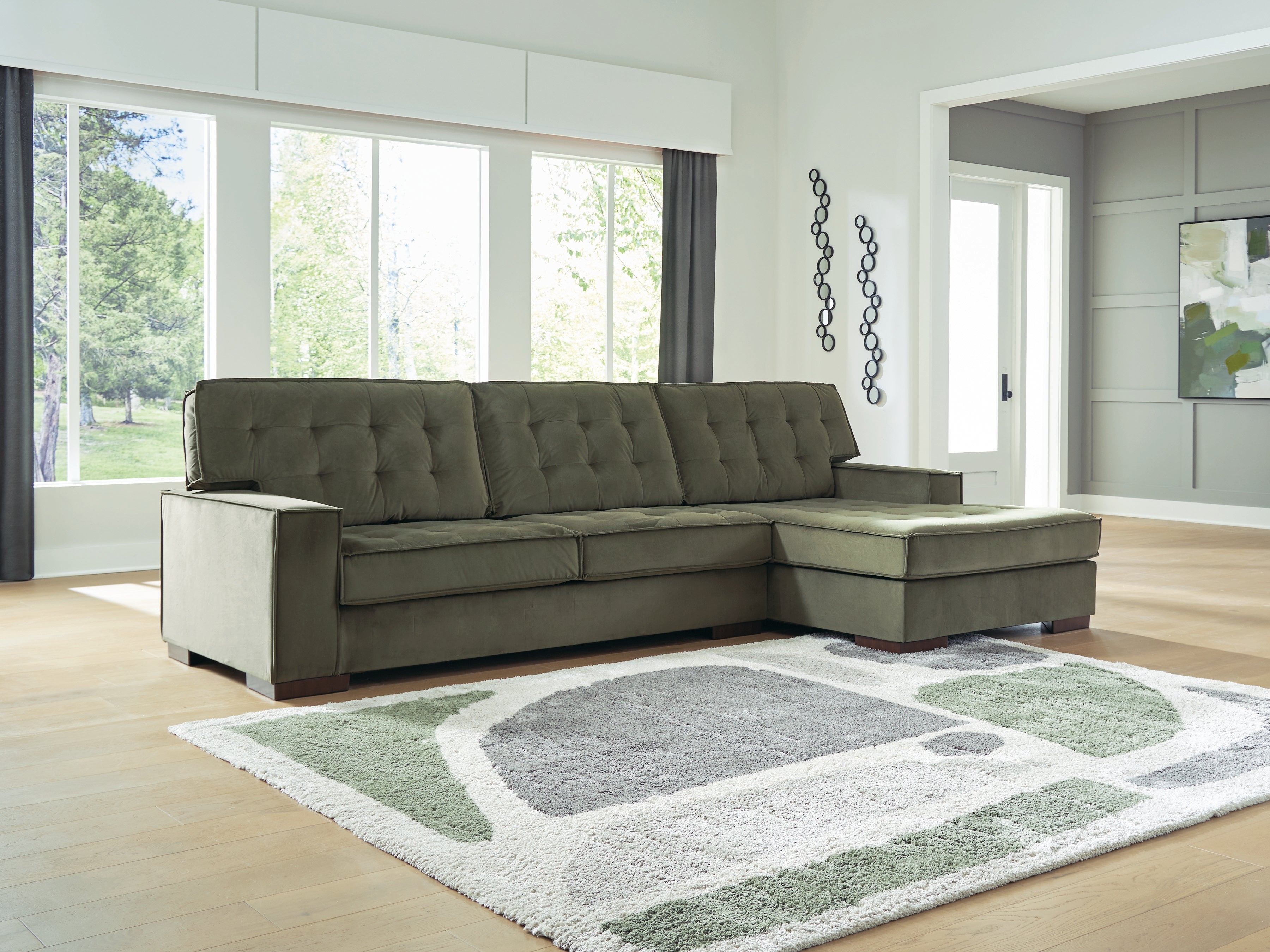 Sectionals for Less - Ashley Furniture - Caspian-Town Sectional - LAF 2-Piece Sectional with Chaise / Olive - PC61702S2