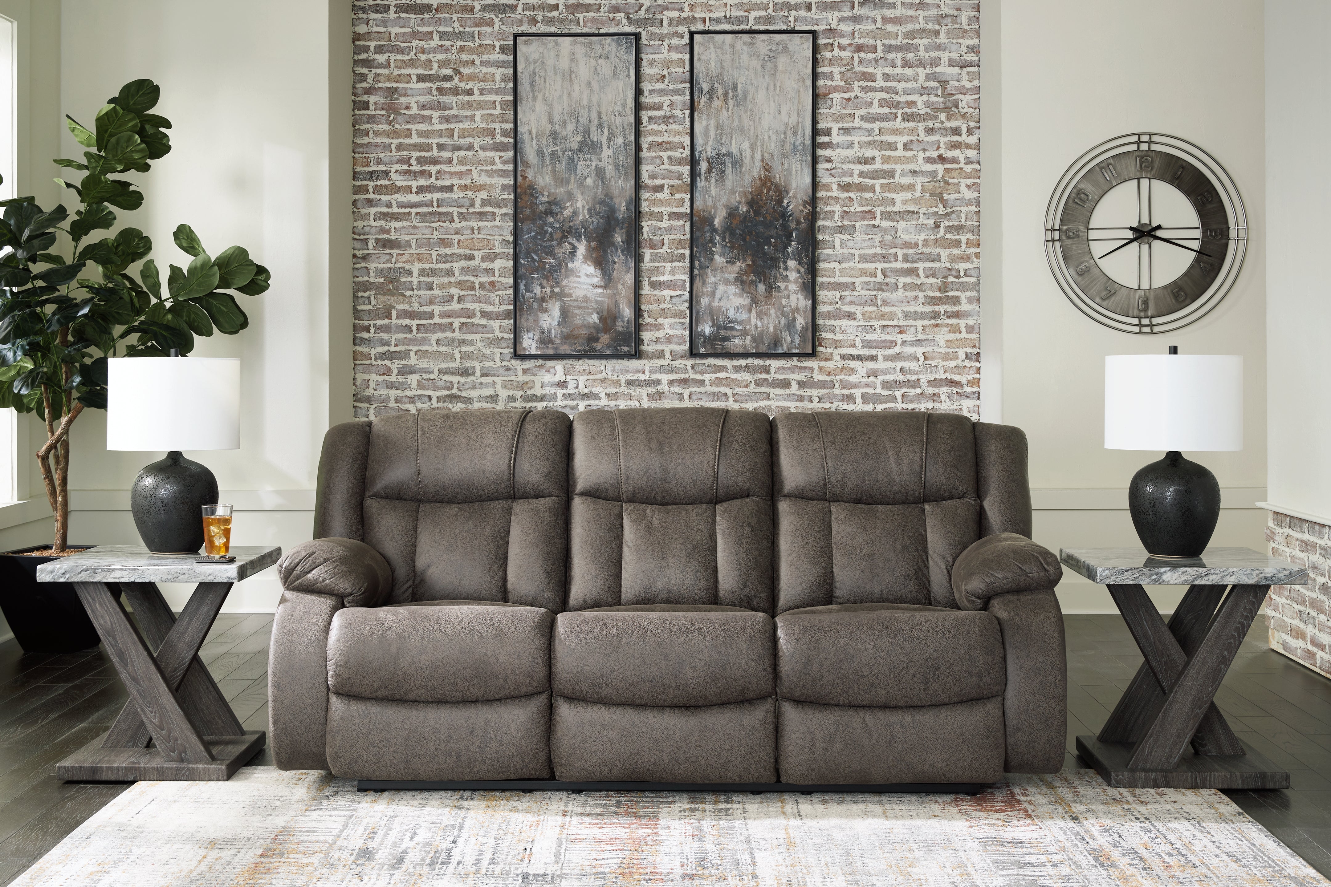 Sectionals for Less - Ashley Furniture - First Base Living Room - Reclining Sofa / Gunmetal - 6880488