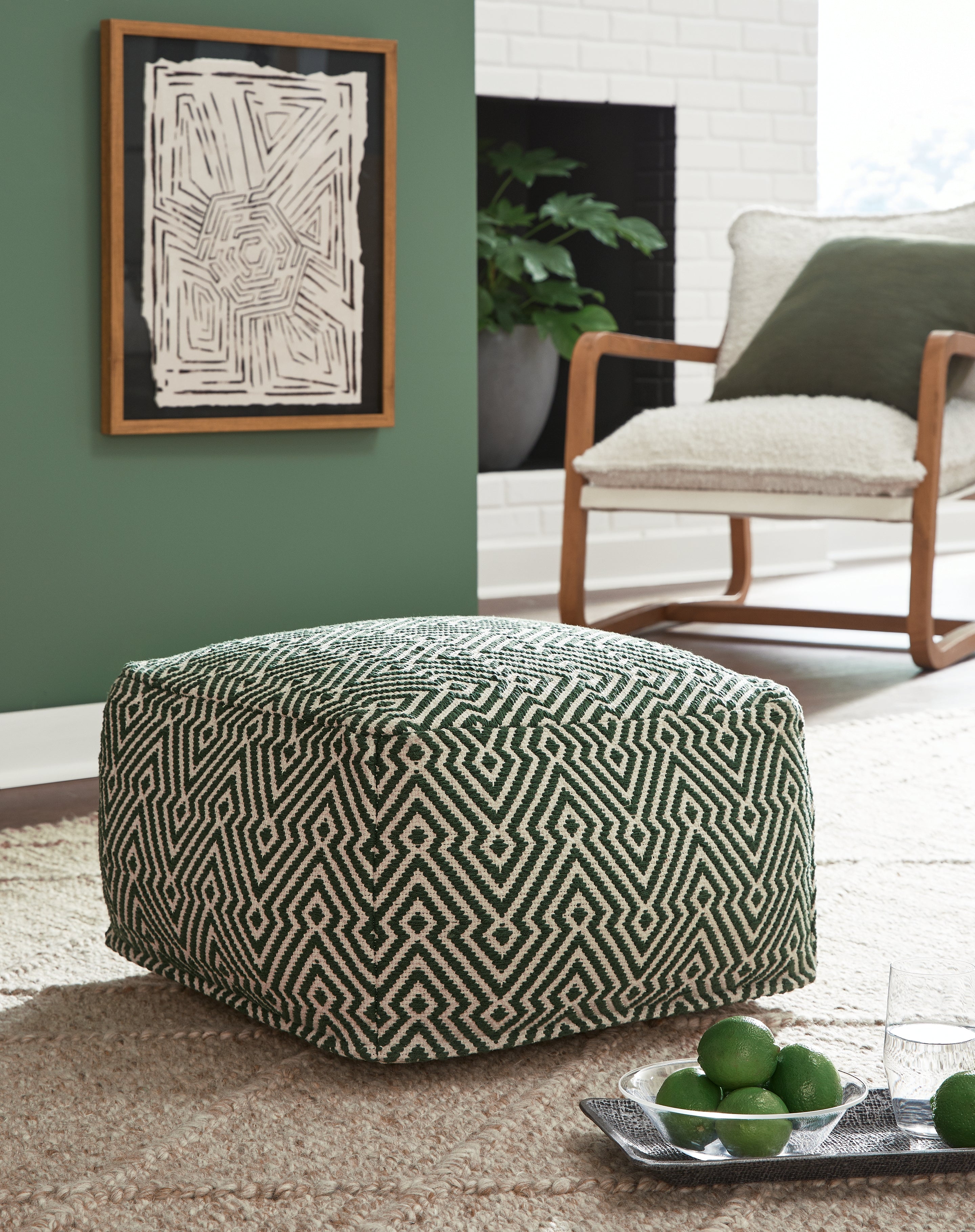 Sectionals for Less - Ashley Furniture - Abacy Pouf - Pouf / Green/Ivory - A1001053