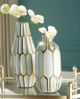 Sectionals for Less - Ashley Furniture - Mohsen Vase - Vase Set (Set of 2) / Gold Finish/White - A2000135