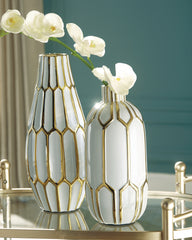 Sectionals for Less - Ashley Furniture - Mohsen Vase - Vase Set (Set of 2) / Gold Finish/White - A2000135