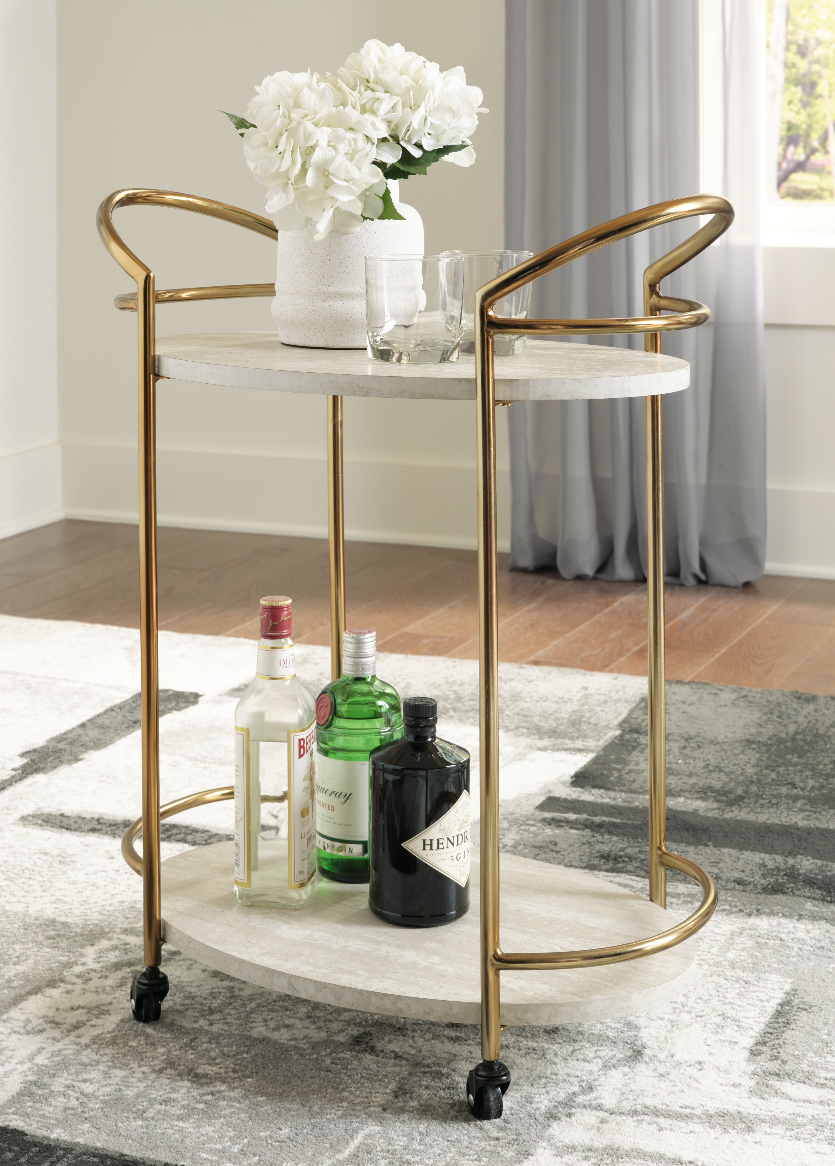 Sectionals for Less - Ashley Furniture - Tarica Bar Cart - Bar Cart / Cream/Gold Finish - A4000502