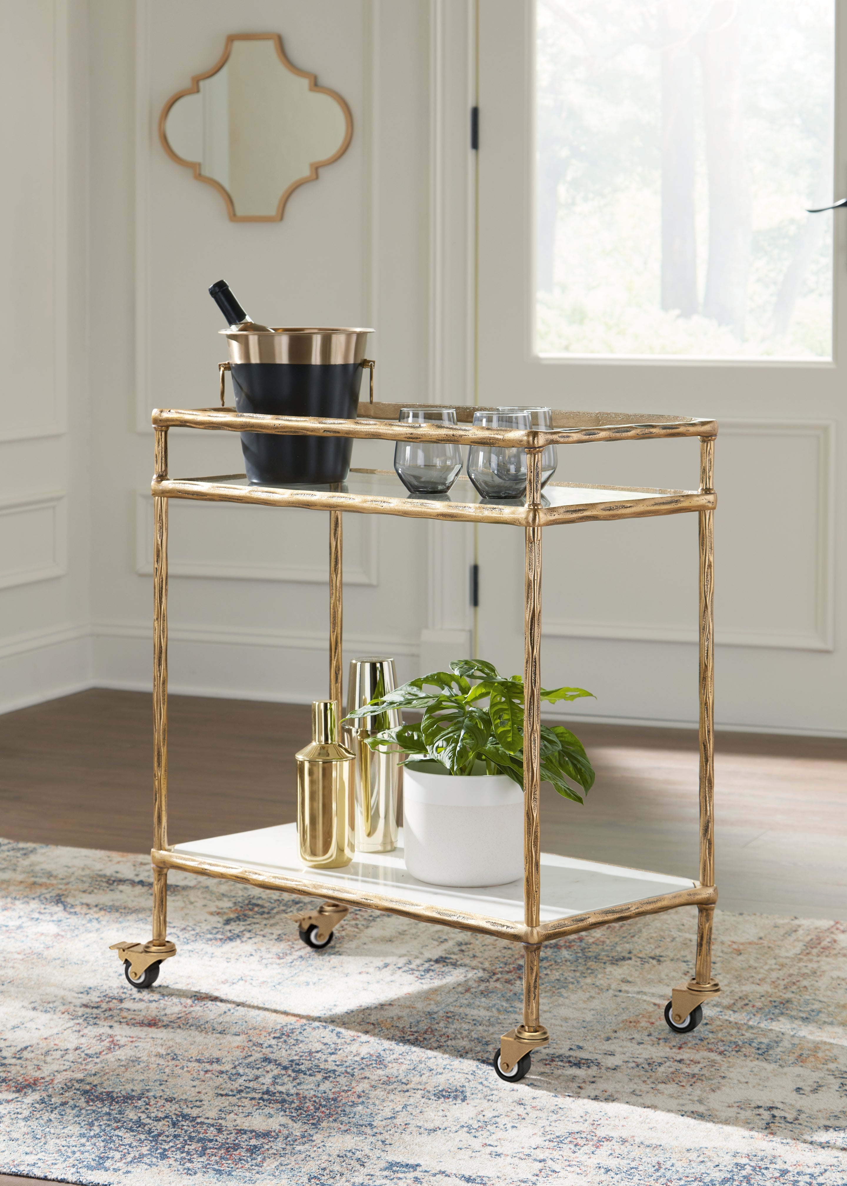 Sectionals for Less - Ashley Furniture - Plattfield Bar Cart - Bar Cart / Antique Gold Finish - A4000625