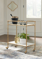 Sectionals for Less - Ashley Furniture - Plattfield Bar Cart - Bar Cart / Antique Gold Finish - A4000625