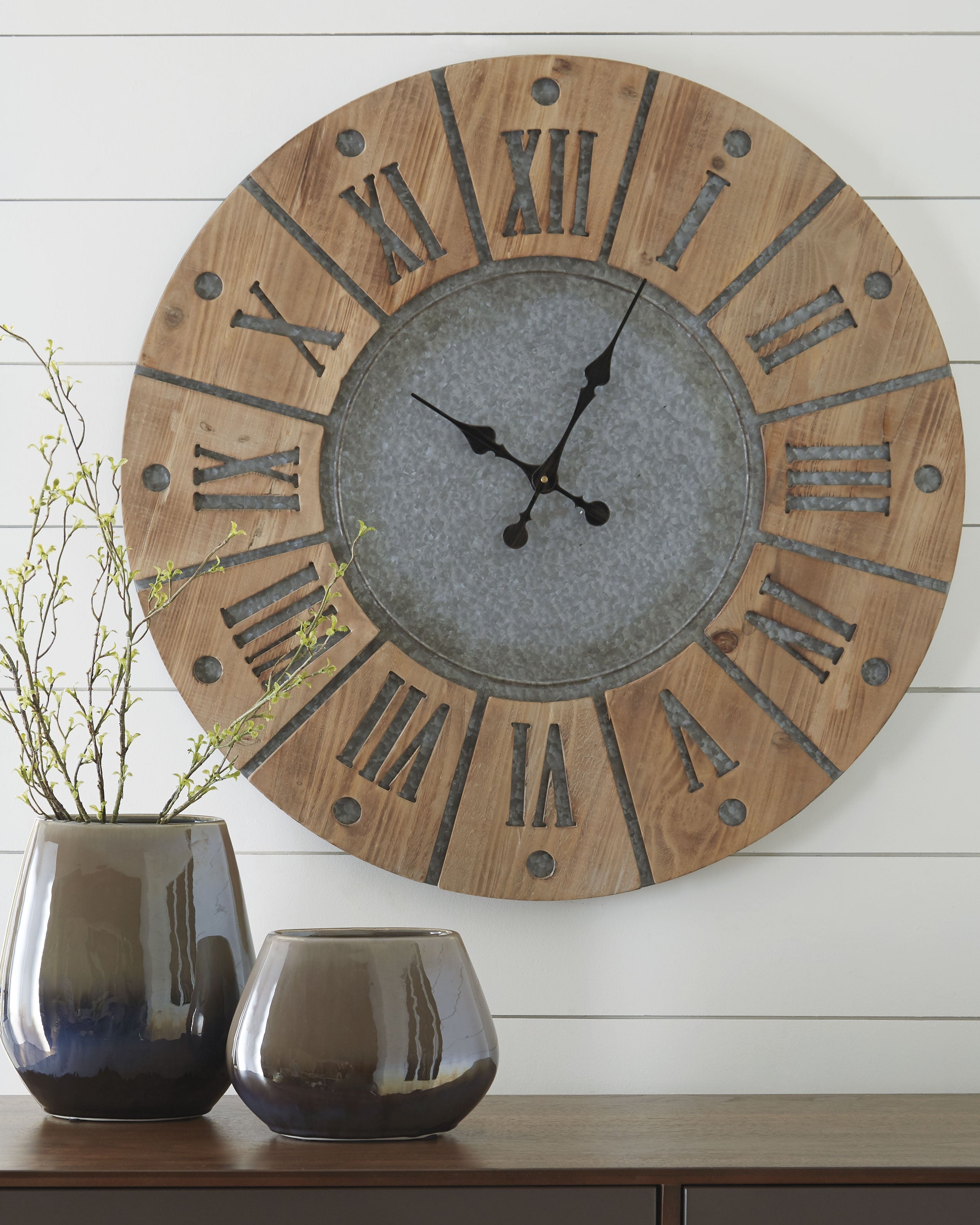 Sectionals for Less - Ashley Furniture - Payson Wall Decor - Wall Clock / Antique Gray/Natural - A8010076