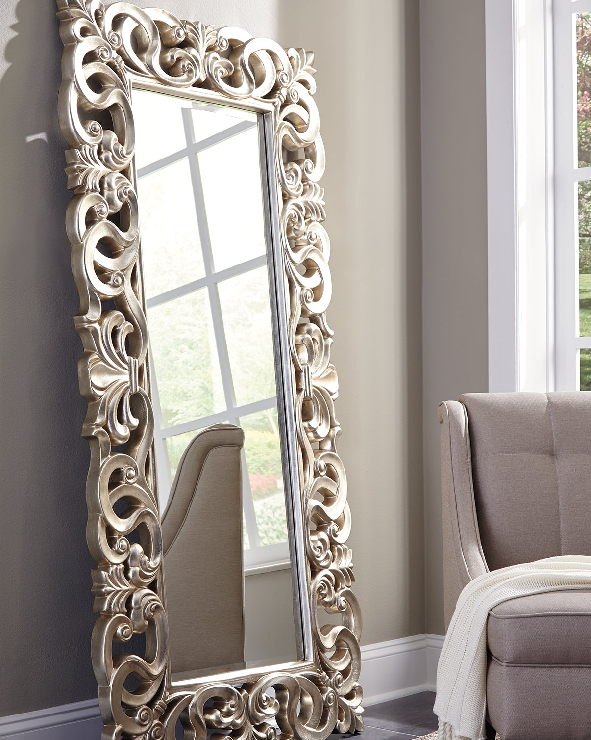 Sectionals for Less - Ashley Furniture - Lucia Mirror - Floor Mirror / Antique Silver Finish - A8010123