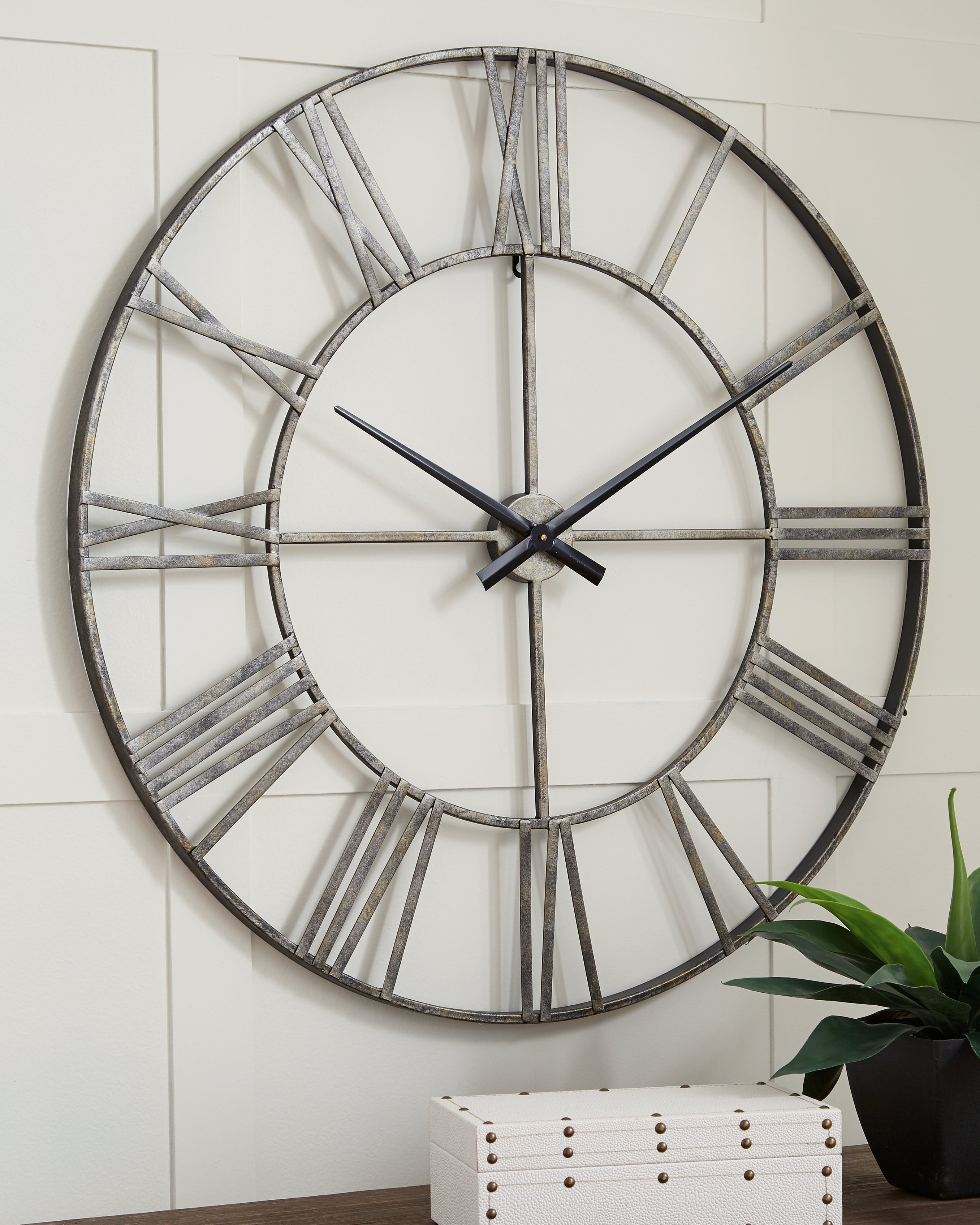 Sectionals for Less - Ashley Furniture - Paquita Wall Decor - Wall Clock / Antique Silver - A8010237
