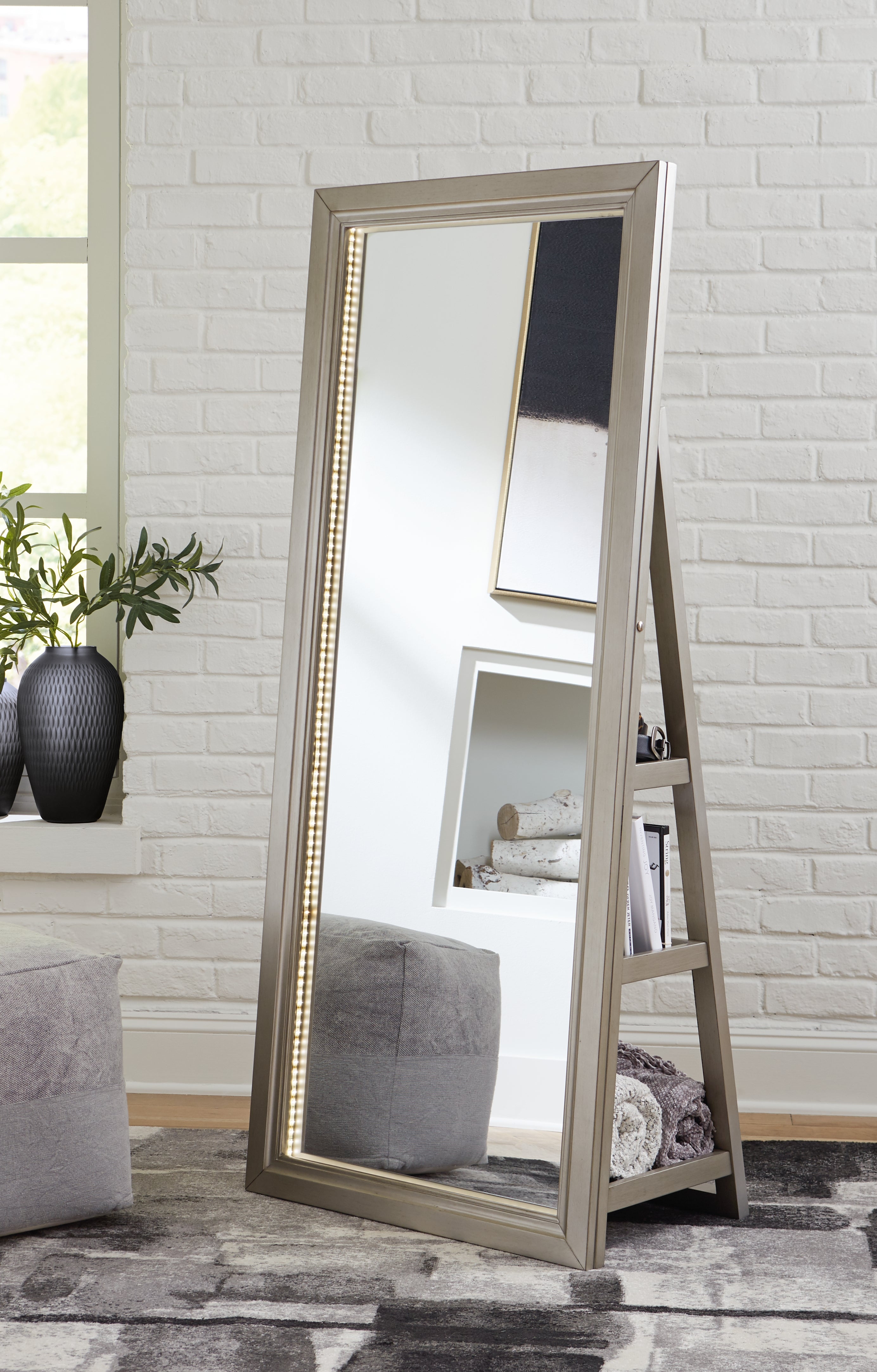 Sectionals for Less - Ashley Furniture - Evesen Mirror - Floor Standing Mirror/Storage / Black - A8010384