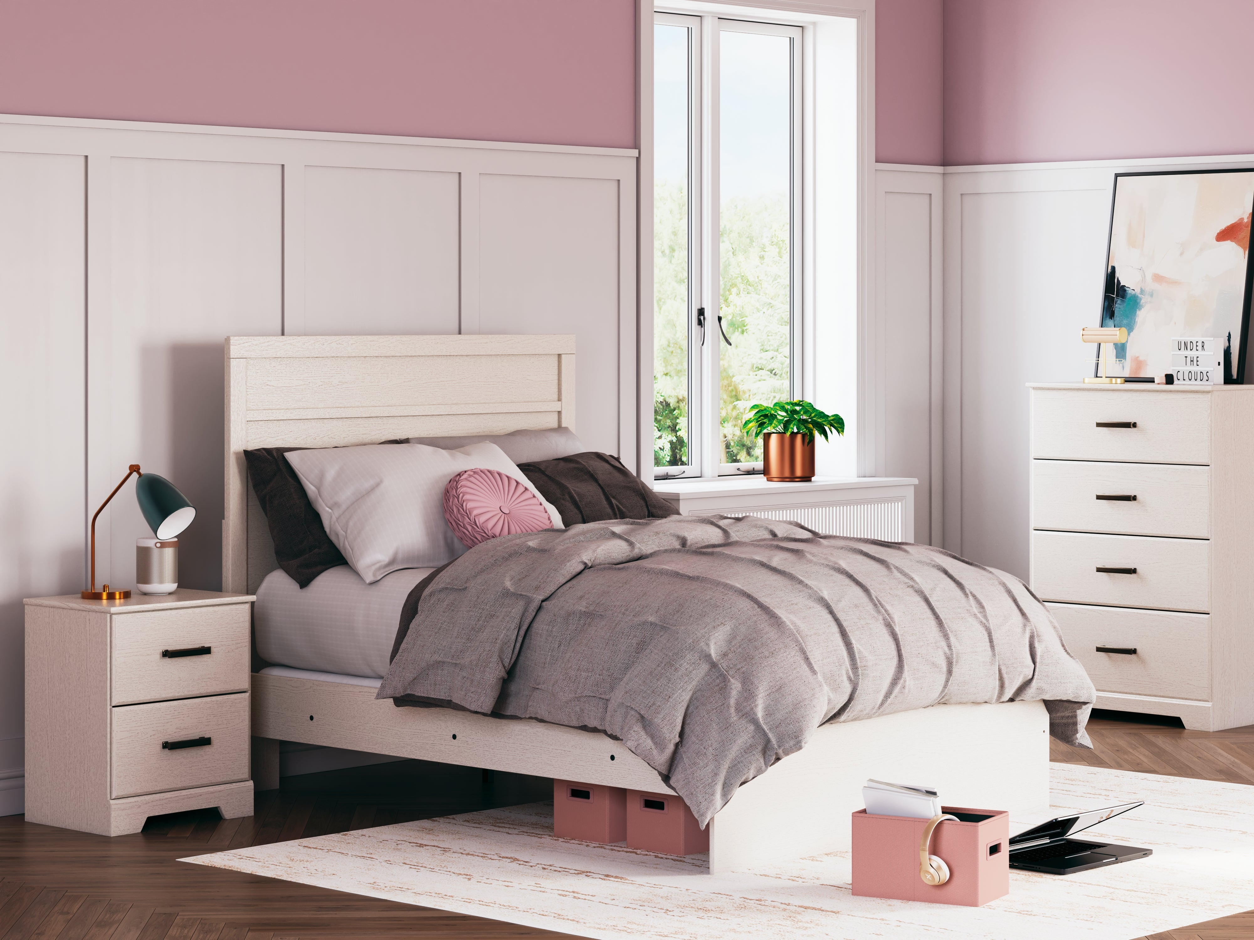 Sectionals for Less - Ashley Furniture - Stelsie Bedroom - Twin Panel Bed / White - B2588B12