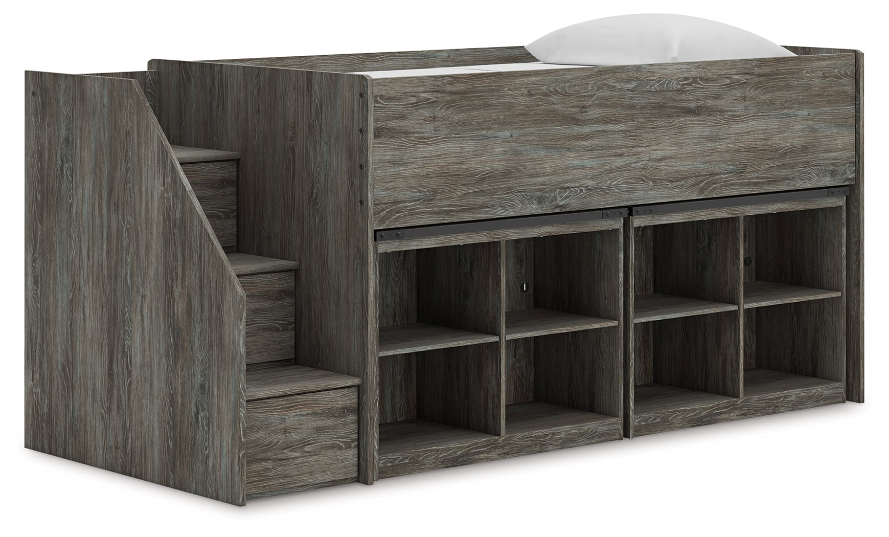 Sectionals for Less - Ashley Furniture - Frandern Twin Loft Bed with Bookcase Storage - Twin Loft Bed with Bookcase Storage / Warm Gray - B4480B25