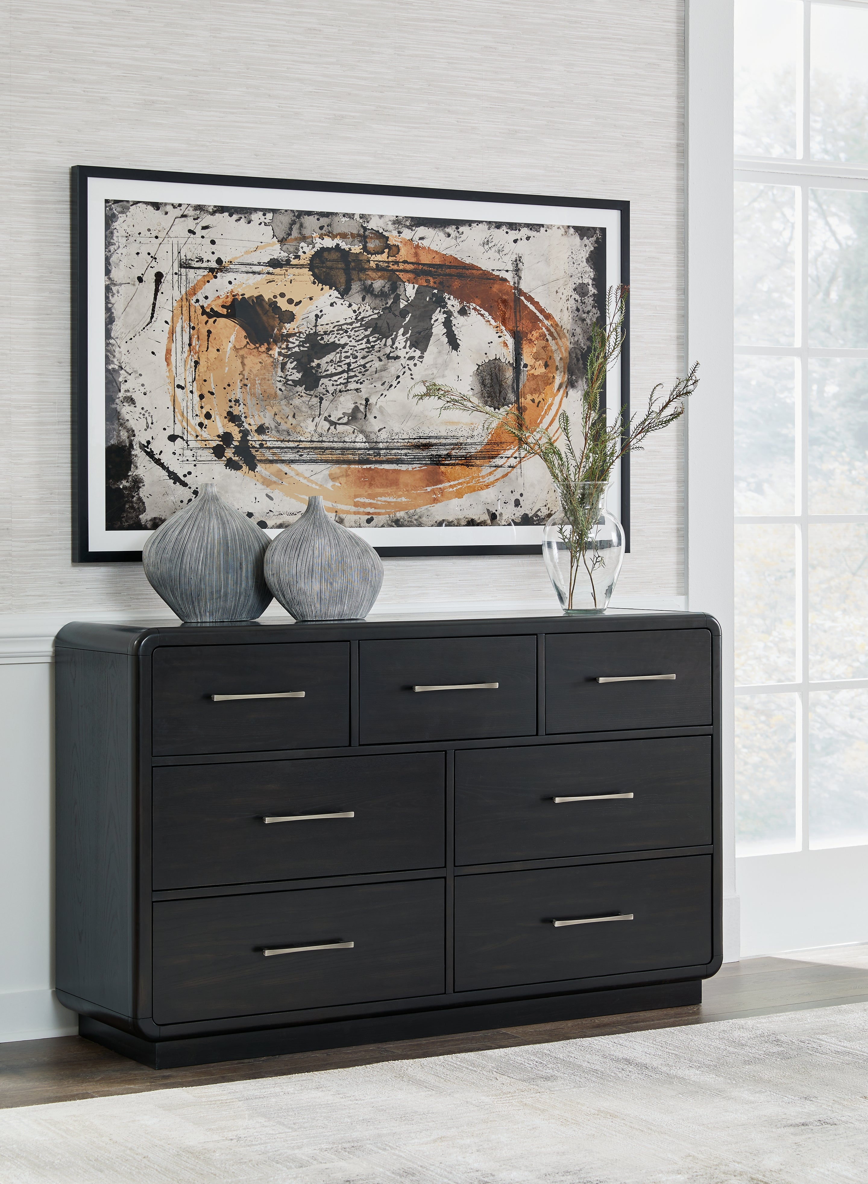 Sectionals for Less - Ashley Furniture - Rowanbeck Bedroom - Dresser and Mirror / Black - B821B1