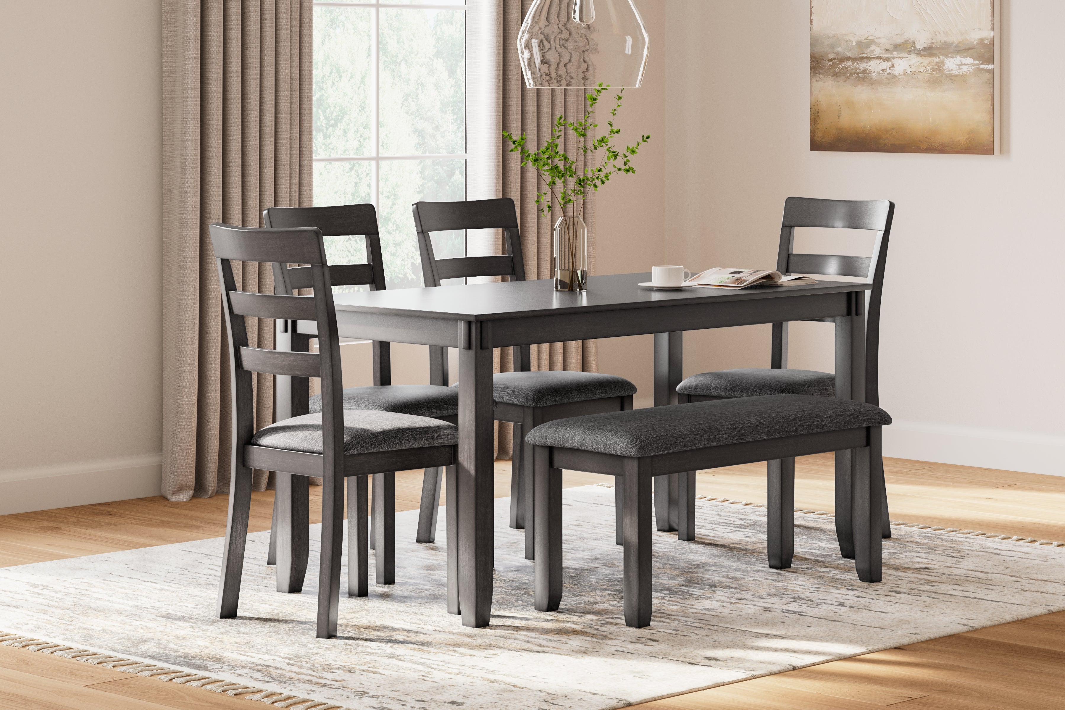 Sectionals for Less - Ashley Furniture - Bridson Dining Room - RECT DRM Table Set (6/CN) / Gray - D383-325