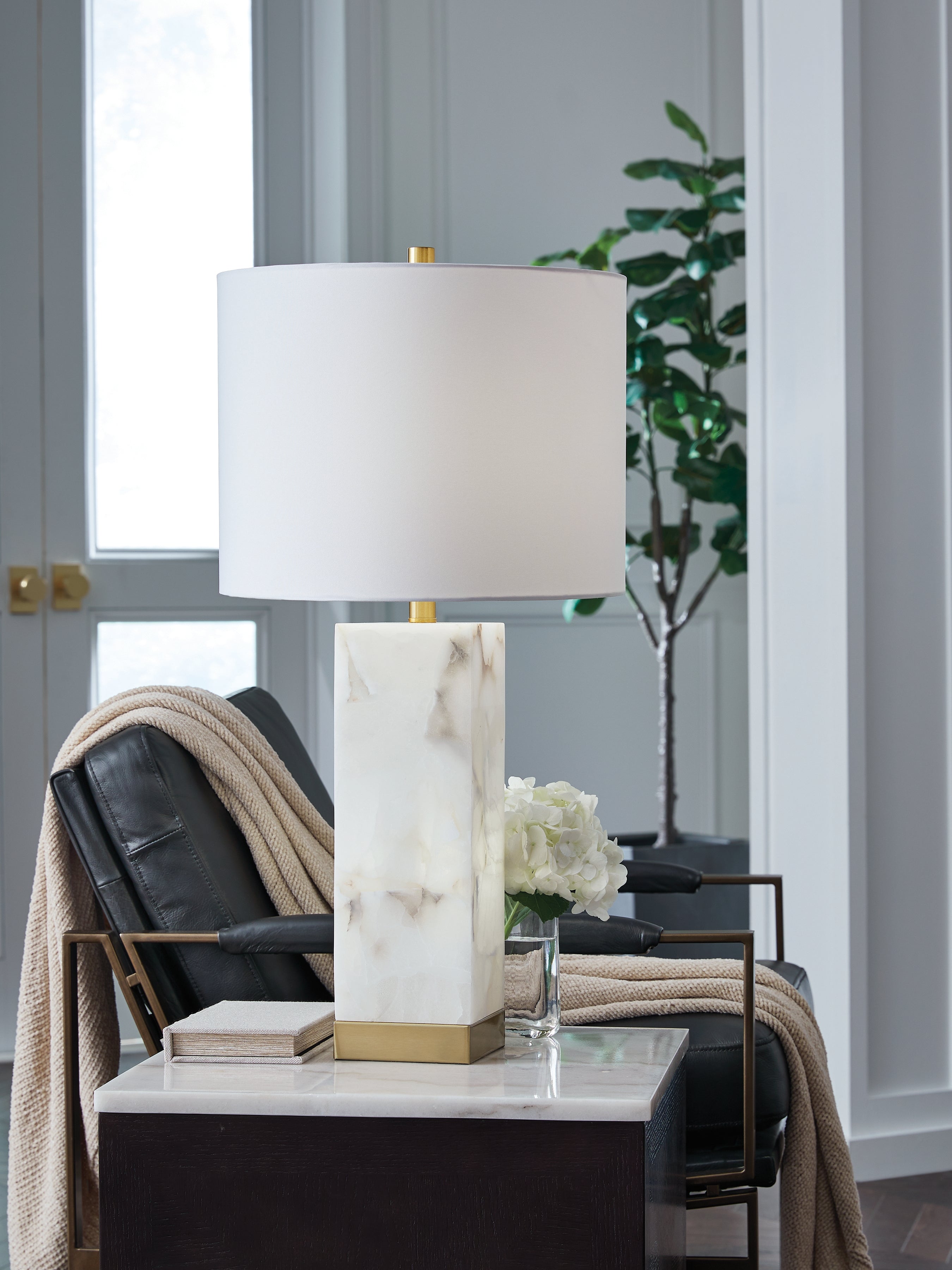 Sectionals for Less - Ashley Furniture - Linderfield Lighting - Alabaster Table Lamp (1/CN) / White/Gold Finish - L429094