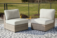 Sectionals for Less - Ashley Furniture - Calworth Outdoor - Armless Chair w/Cushion (Set of 2) / Beige - P458-846