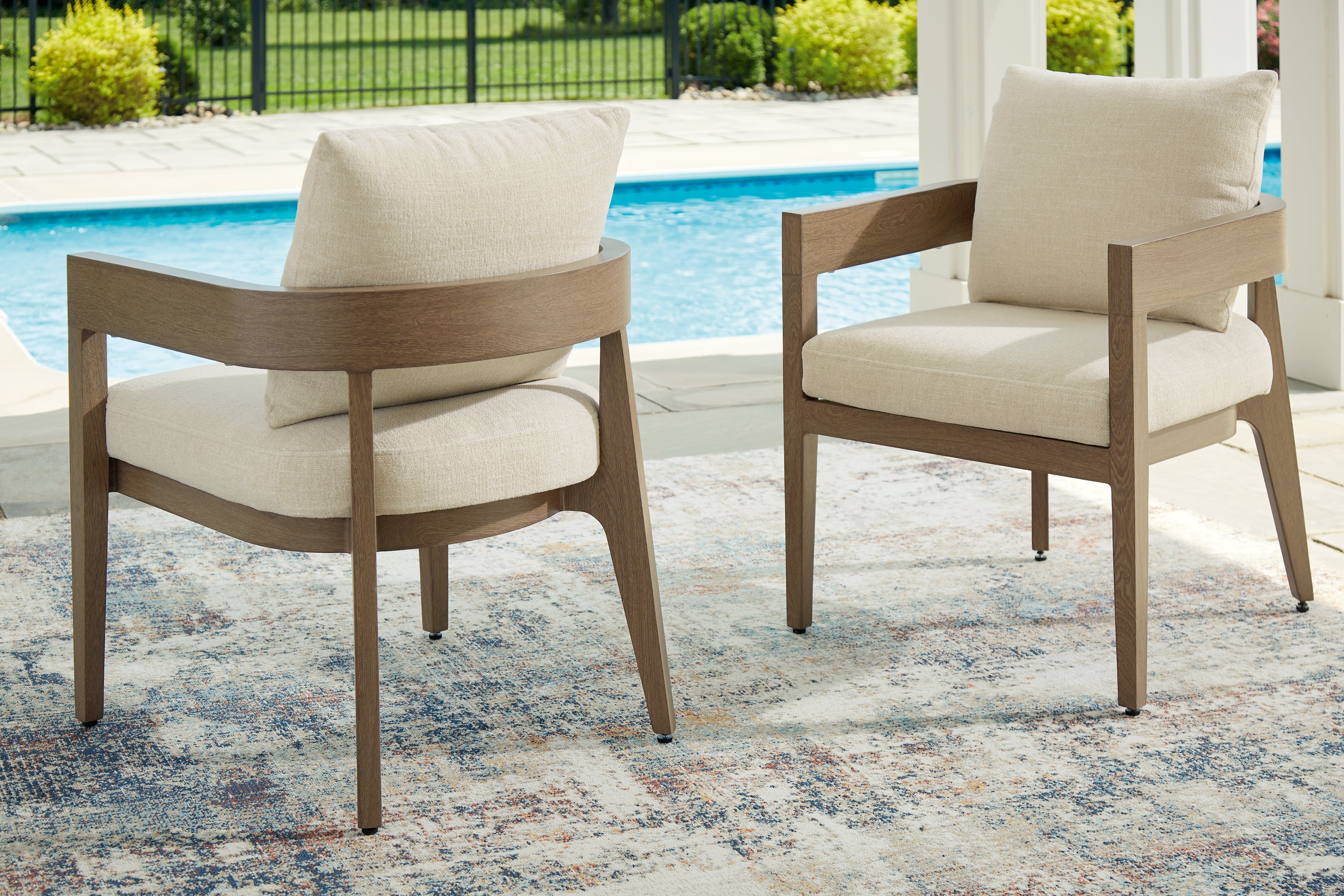 Sectionals for Less - Ashley Furniture - Serene Bay Outdoor - Arm Chair With Cushion (Set of 2) / Dark Brown/White - P671-601A