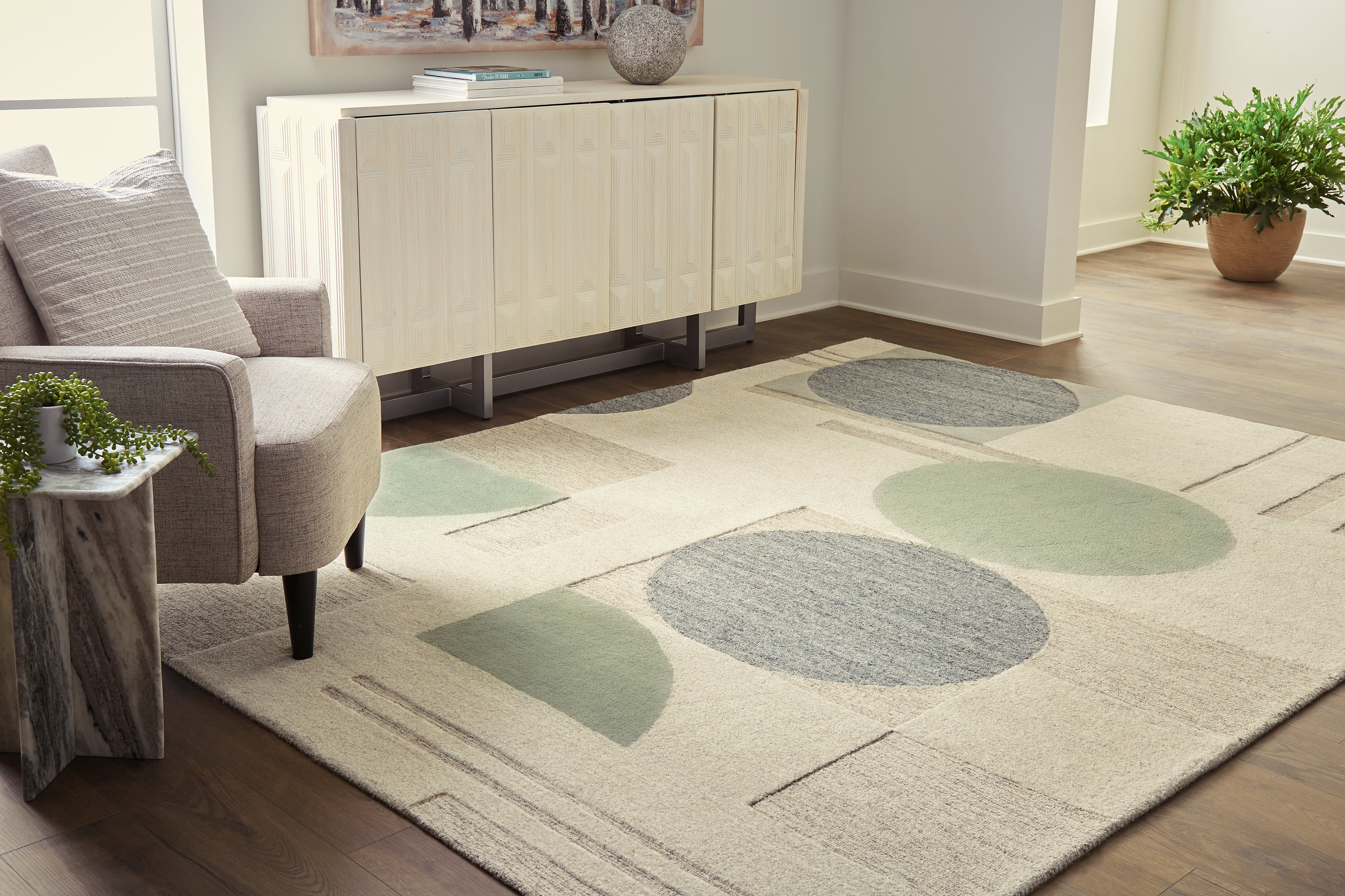 Sectionals for Less - Ashley Furniture - Dallane Rug - 5' x 7' Rug / Linen/Blue/Green - R406352