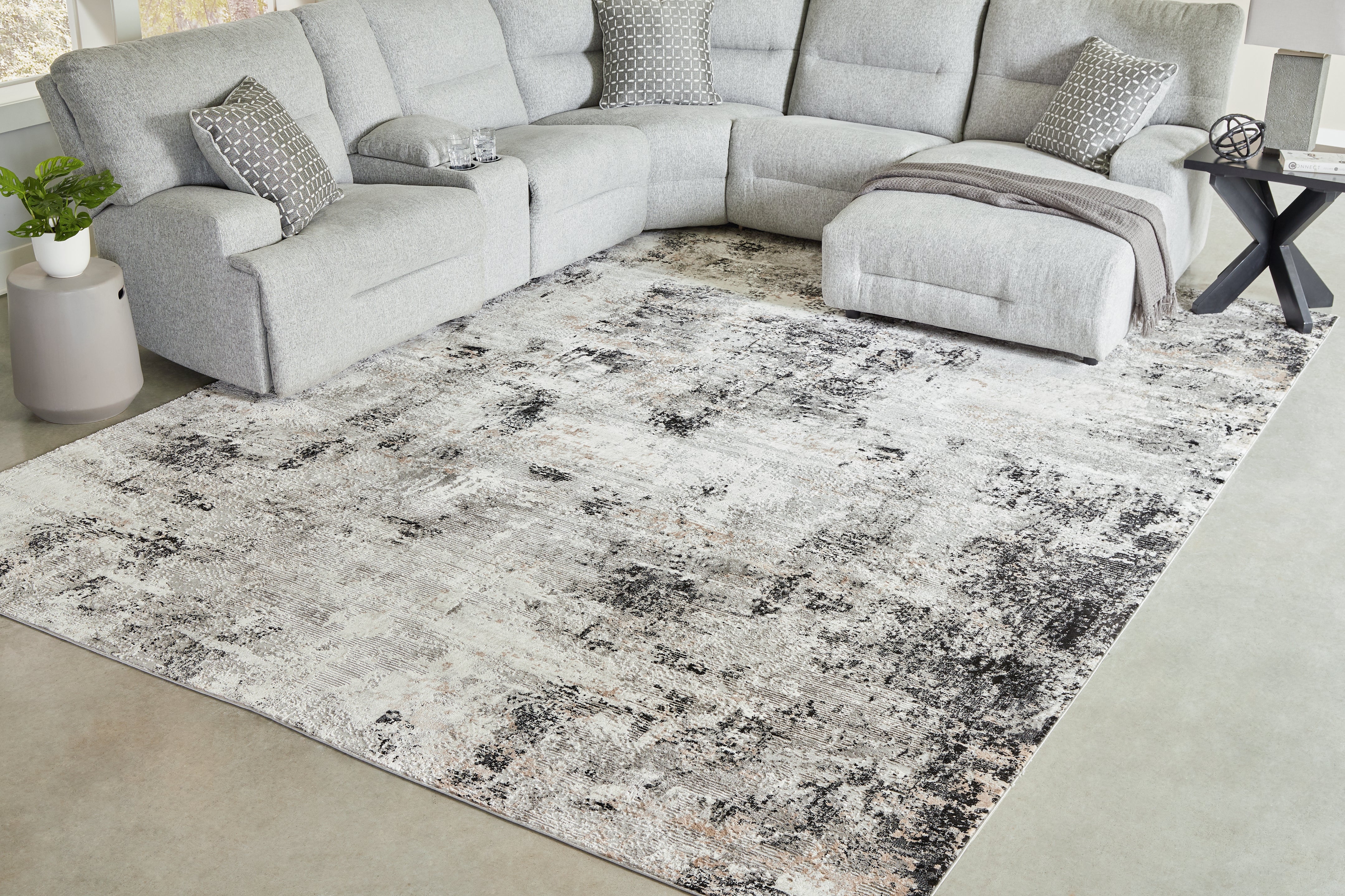 Sectionals for Less - Ashley Furniture - Langwell Rug - 5' x 7' Rug / Black/Gray/White - R406782