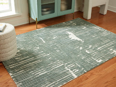 Sectionals for Less - Ashley Furniture - Cayworth Rug - 5' x 7' Rug / Teal/White - R407092
