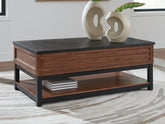 Sectionals for Less - Ashley Furniture - Kallari Lift-Top Coffee Table - Lift Top Cocktail Table / Warm Brown/Black - T737-9