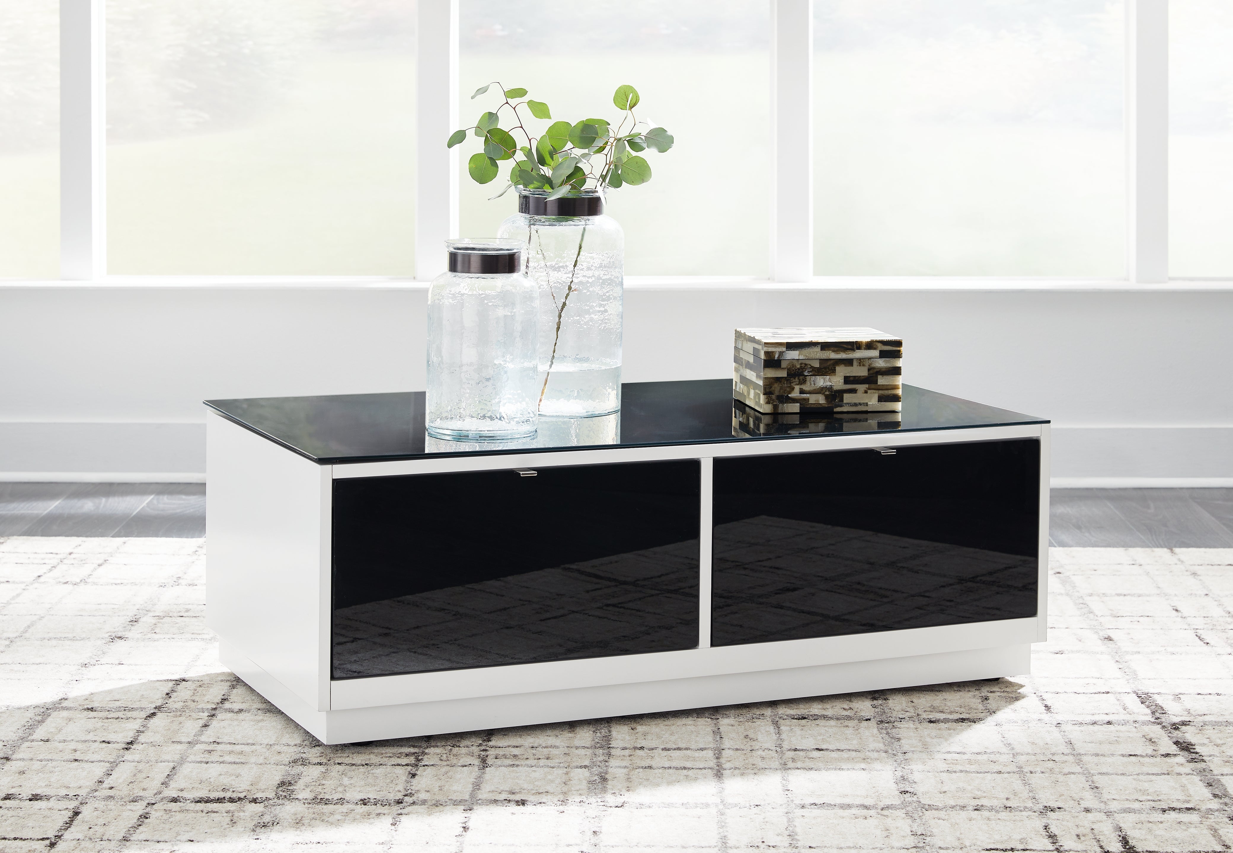 Sectionals for Less - Ashley Furniture - Gardoni Coffee Table - Rectangular Cocktail Table / White/Black - T756-1