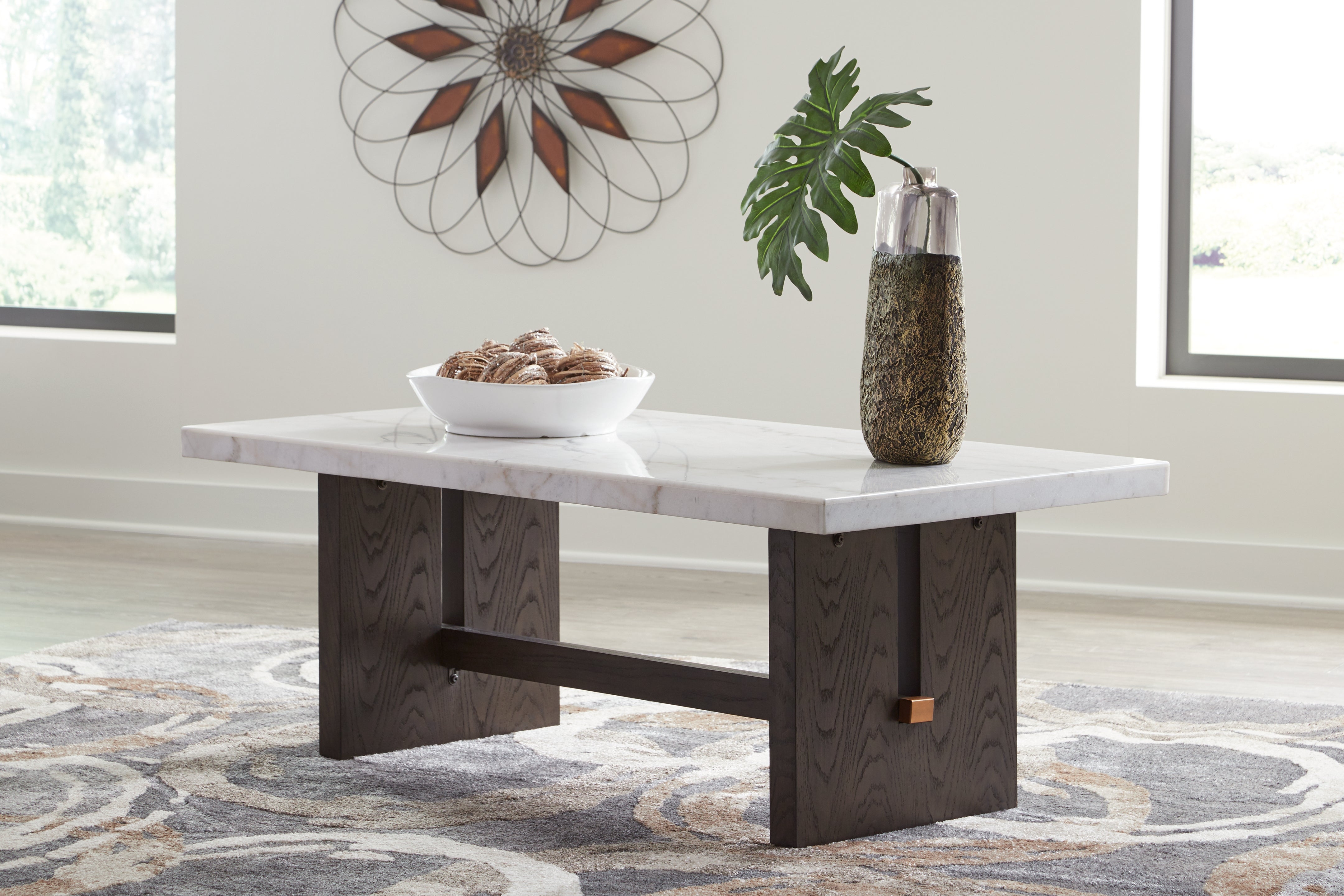 Sectionals for Less - Ashley Furniture - Burkhaus Coffee Table - Rectangular Cocktail Table / White/Dark Brown - T779-1