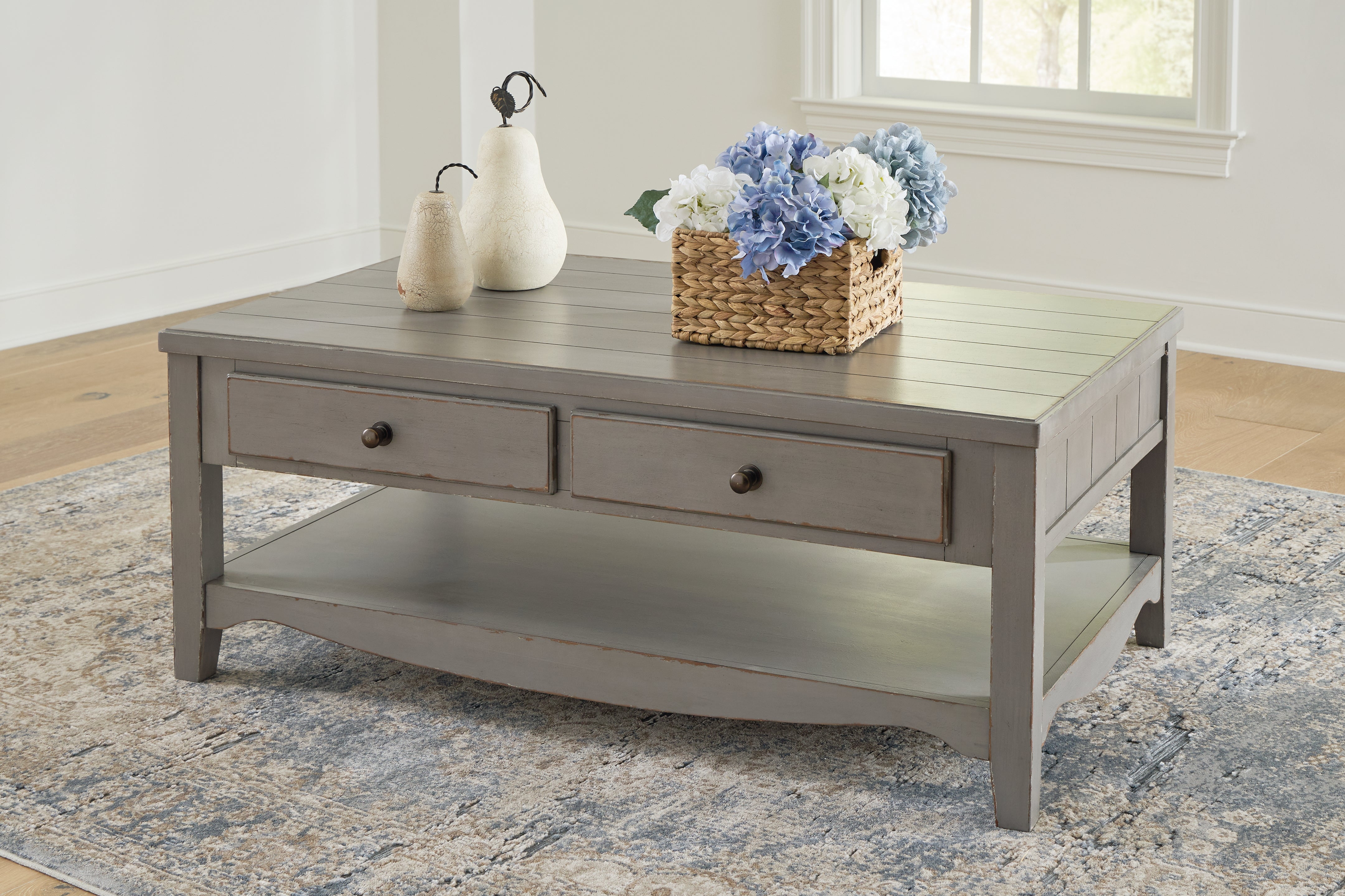 Sectionals for Less - Ashley Furniture - Charina Coffee Table - Rectangular Cocktail Table / Antique Gray - T784-1