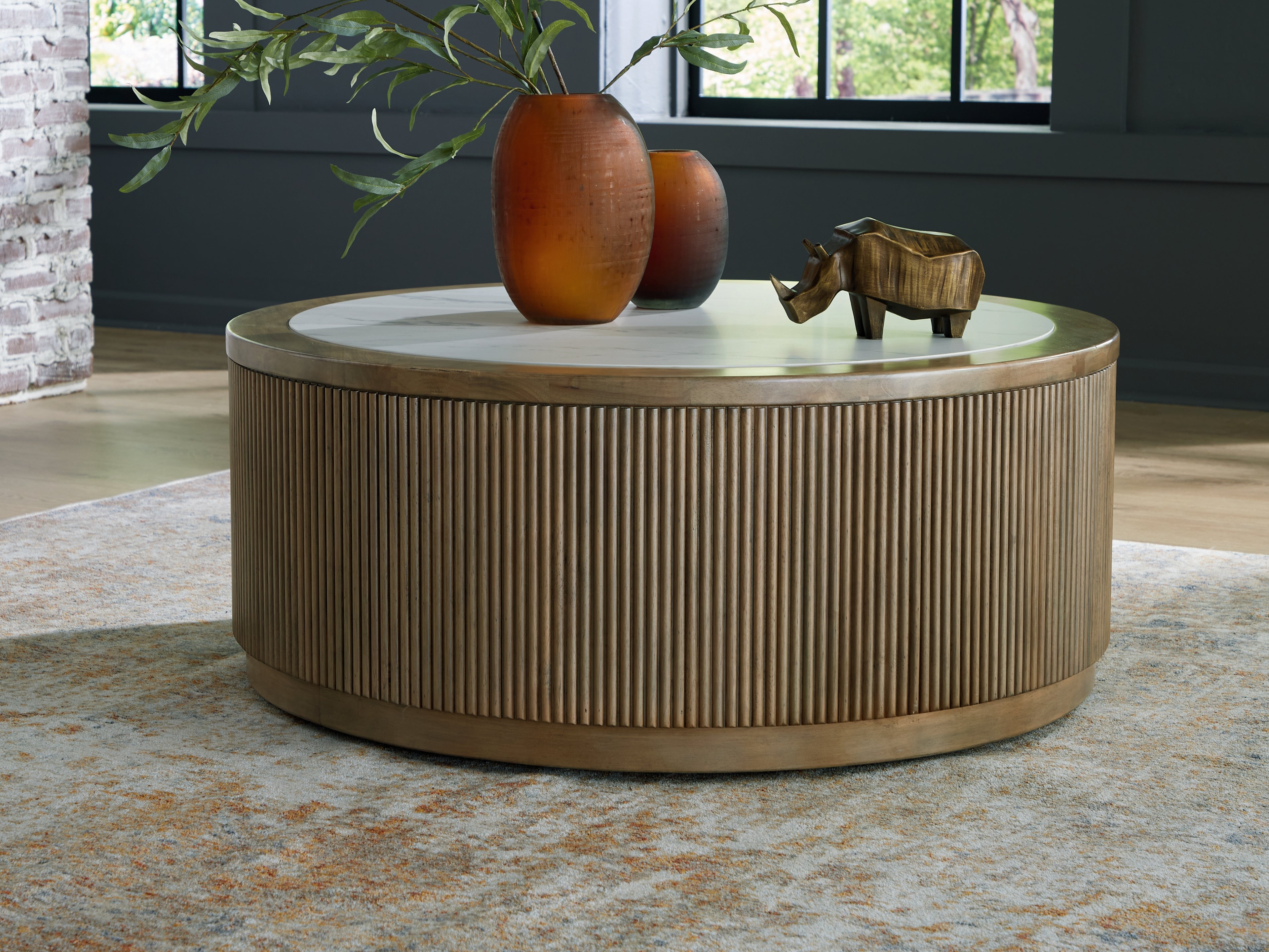 Sectionals for Less - Ashley Furniture - Camdill Coffee Table - Round Cocktail Table / Light Brown/White - T808-8