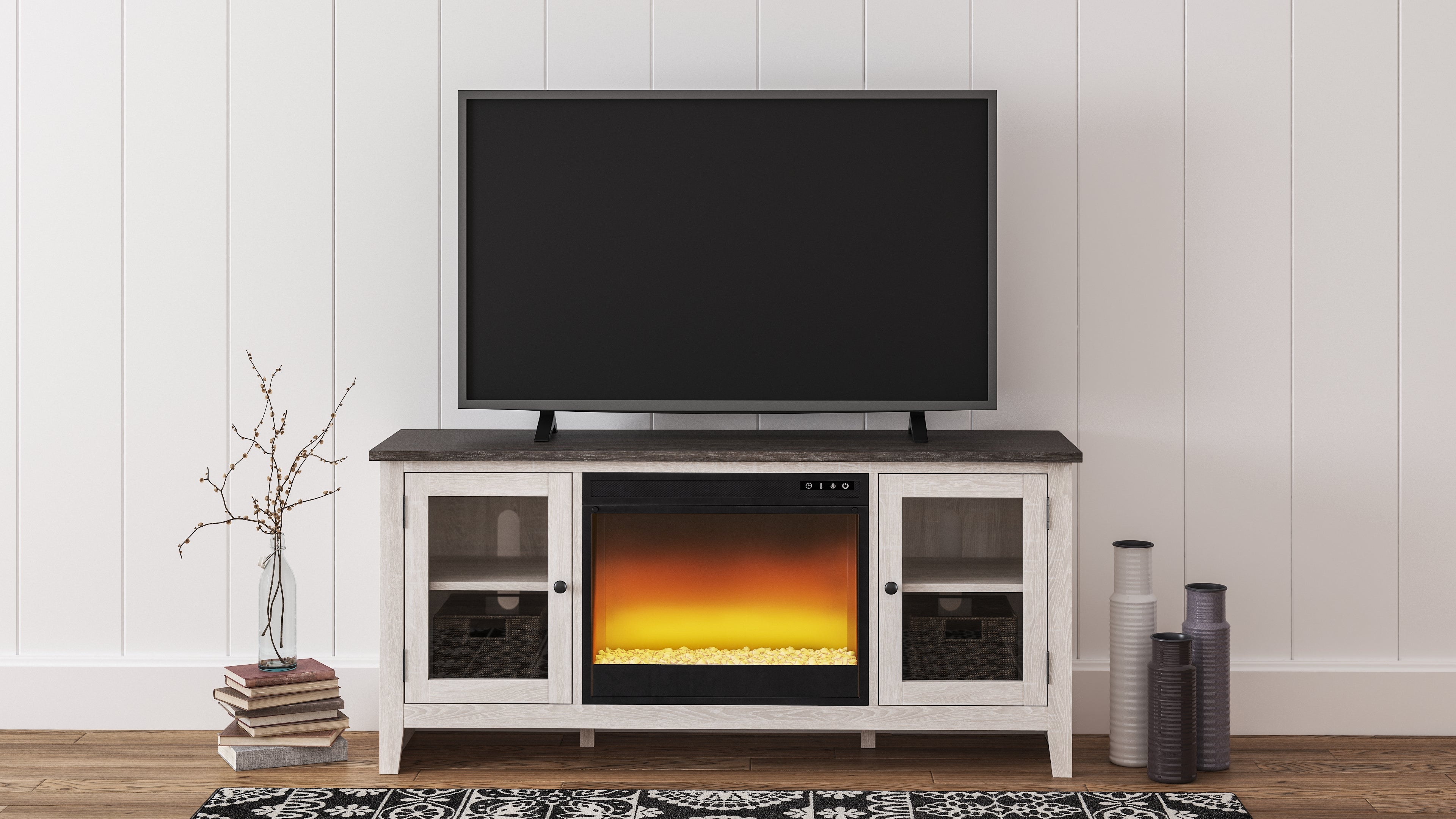 Sectionals for Less - Ashley Furniture - Dorrinson 60" TV Stand with Electric Fireplace - 60" TV Stand with Electric Fireplace / Two-tone - W287W2