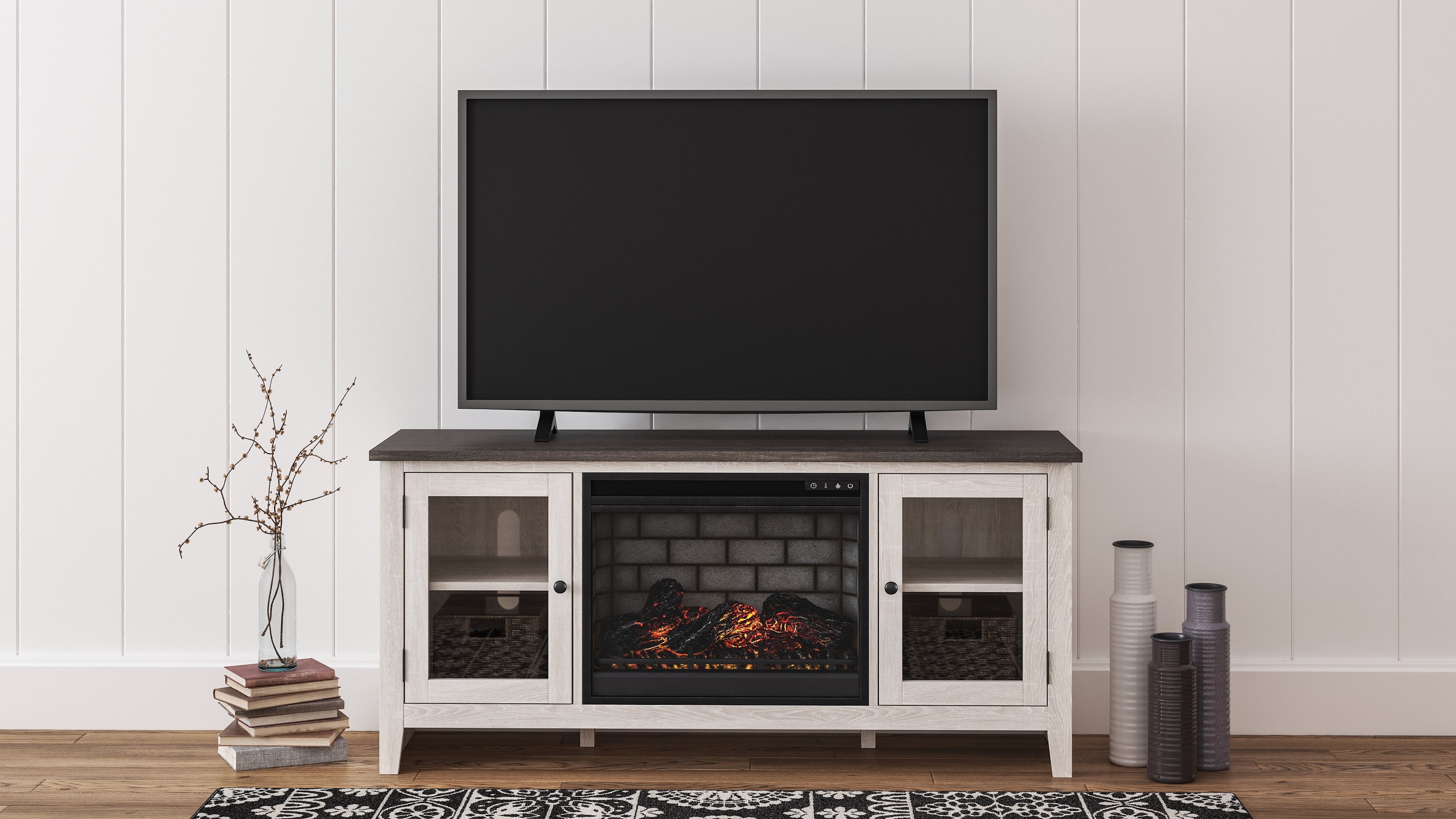 Sectionals for Less - Ashley Furniture - Dorrinson 60" TV Stand with Electric Fireplace - 60" TV Stand with Electric Fireplace / Two-tone - W287W3