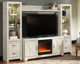 Sectionals for Less - Ashley Furniture - Bellaby 4-Piece Entertainment Center with Fireplace - 4-Piece Entertainment Center with Fireplace / Whitewash - W331W5