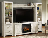 Sectionals for Less - Ashley Furniture - Bellaby 4-Piece Entertainment Center with Electric Fireplace - 4-Piece Entertainment Center with Electric Fireplace / Whitewash - W331W8