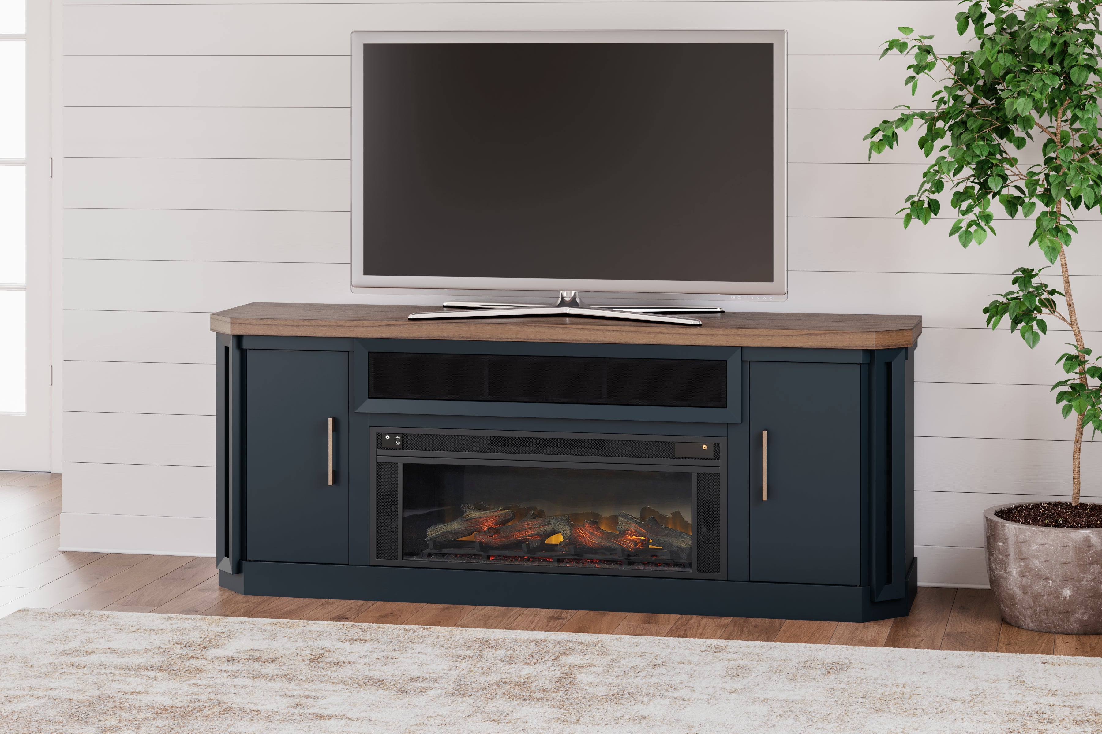 Sectionals for Less - Ashley Furniture - Landocken 83" TV Stand with Electric Fireplace - 83" TV Stand with Electric Fireplace / Two-tone - W402W1
