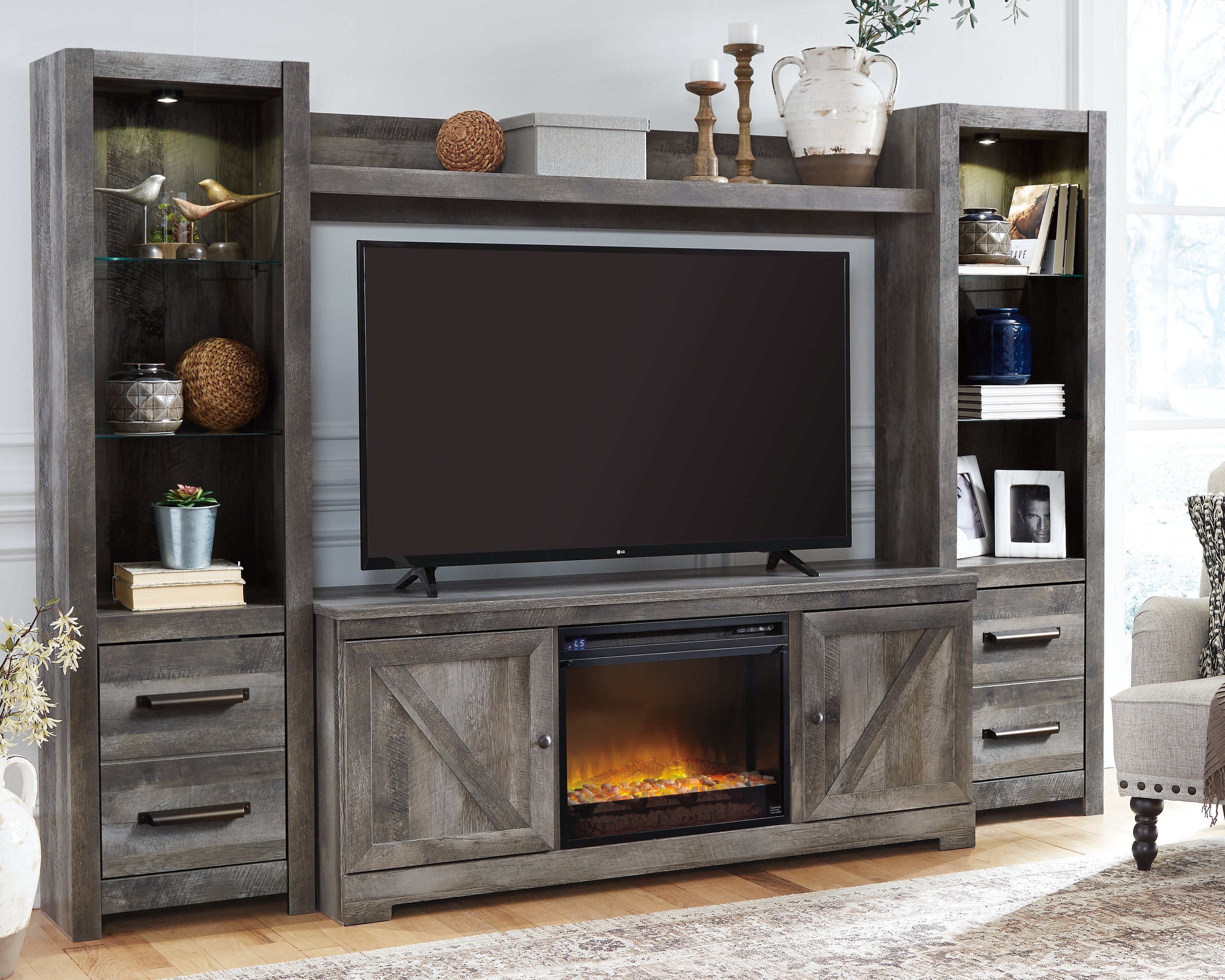 Sectionals for Less - Ashley Furniture - Wynnlow 4-Piece Entertainment Center with Electric Fireplace - 4-Piece Entertainment Center with Electric Fireplace / Gray - W440W5