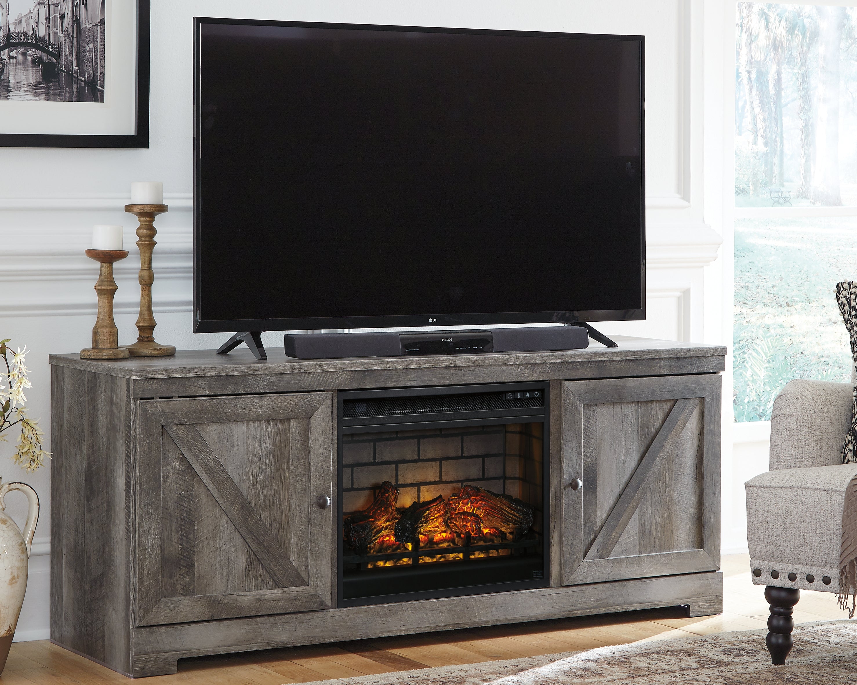 Sectionals for Less - Ashley Furniture - Wynnlow 63" TV Stand with Electric Fireplace - 63" TV Stand with Electric Fireplace / Gray - W440W9