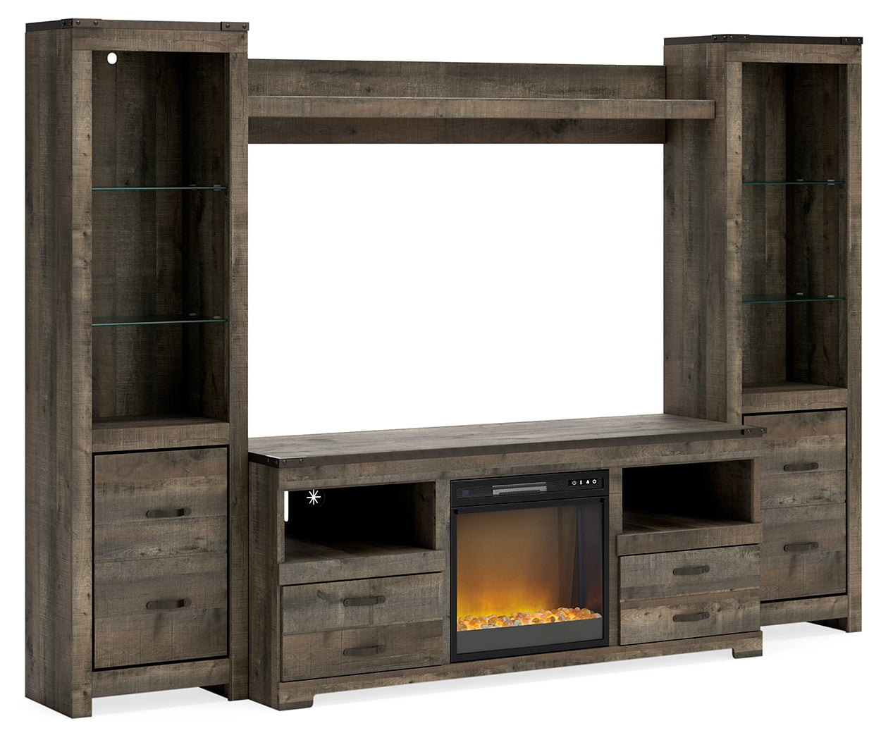 Sectionals for Less - Ashley Furniture - Trinell 4-Piece Entertainment Center with Electric Fireplace - 4-Piece Entertainment Center with Electric Fireplace / Brown - W446W10