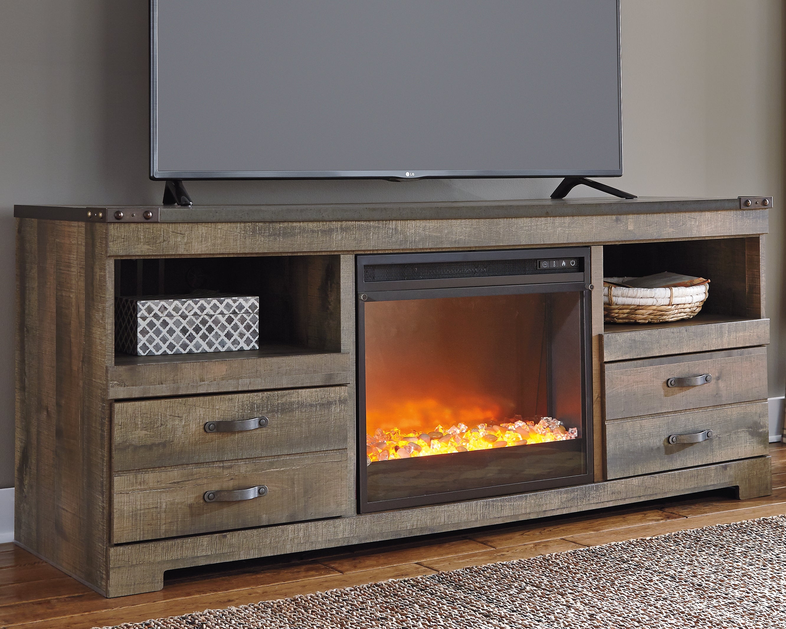 Sectionals for Less - Ashley Furniture - Trinell 63" TV Stand with Electric Fireplace - 63" TV Stand with Electric Fireplace / Brown - W446W5