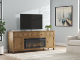 Sectionals for Less - Ashley Furniture - Sharlance 81" TV Stand with Electric Fireplace - 81" TV Stand with Electric Fireplace / Light Brown - W655W1