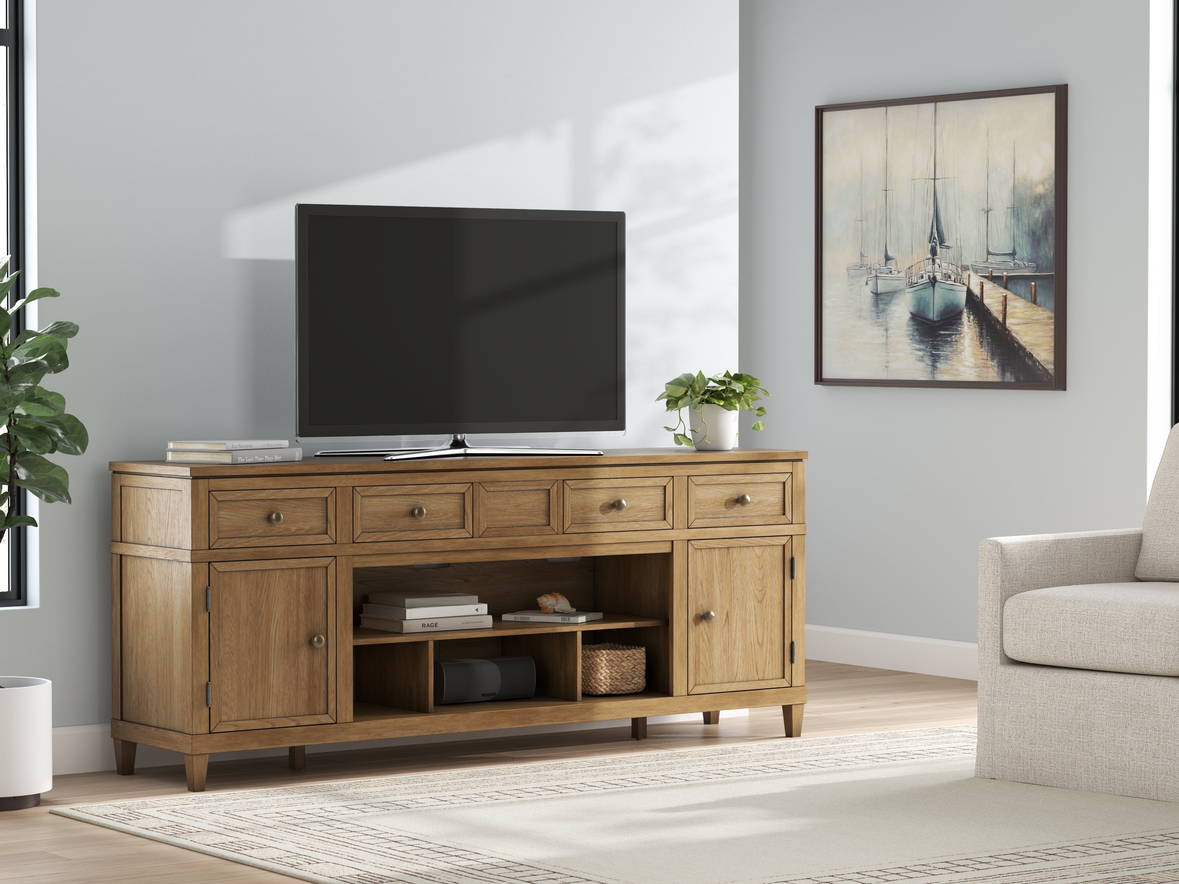 Sectionals for Less - Ashley Furniture - Sharlance 81" TV Stand - 81" / Light Brown - W655-68