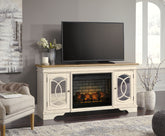 Sectionals for Less - Ashley Furniture - Realyn 74" TV Stand with Electric Fireplace - 74" TV Stand with Electric Fireplace / Chipped White - W743W2