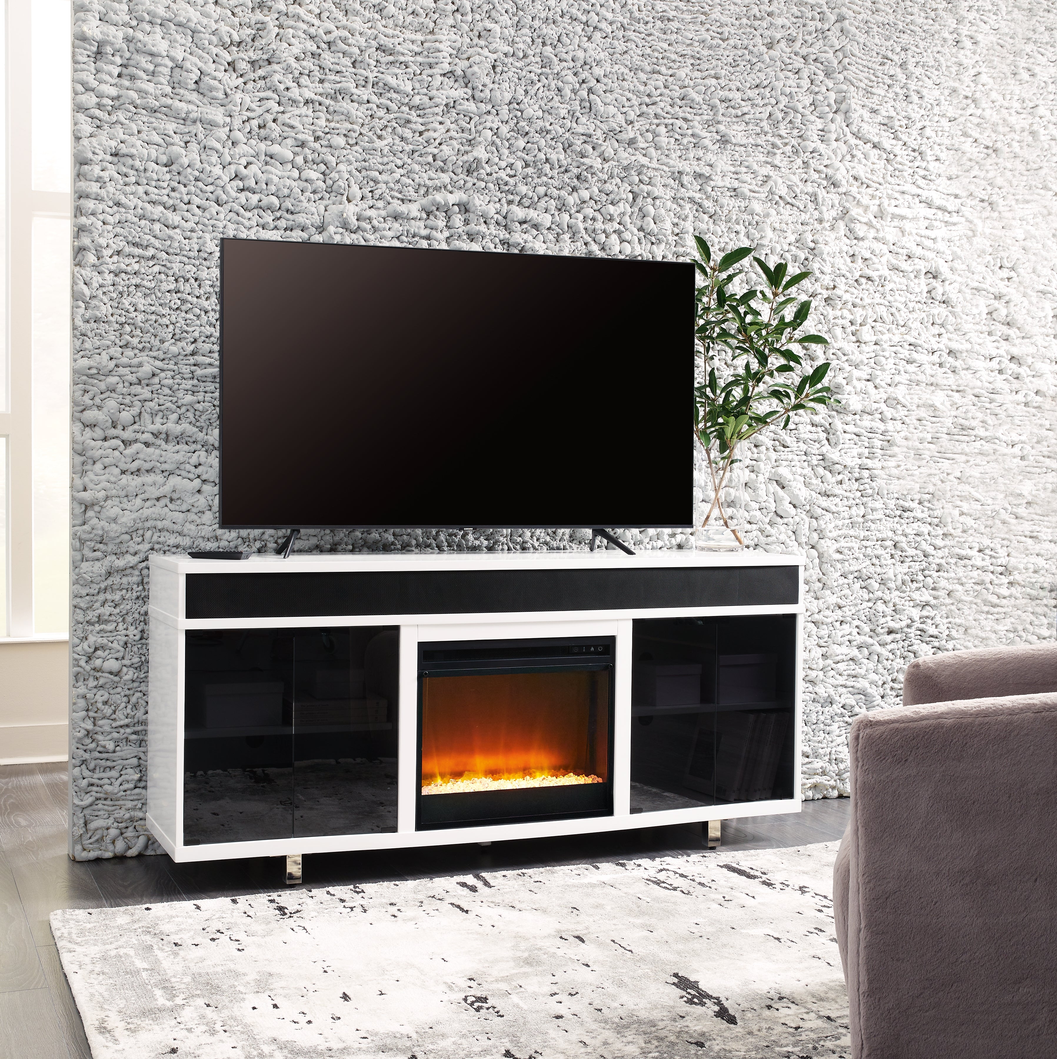 Sectionals for Less - Ashley Furniture - Gardoni 72" TV Stand with Electric Fireplace - 72" TV Stand with Electric Fireplace / White/Black - W756W1