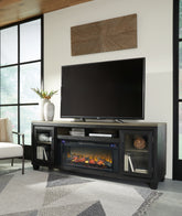 Sectionals for Less - Ashley Furniture - Foyland 83" TV Stand with Electric Fireplace - 83" TV Stand with Electric Fireplace / Black/Brown - W989W1