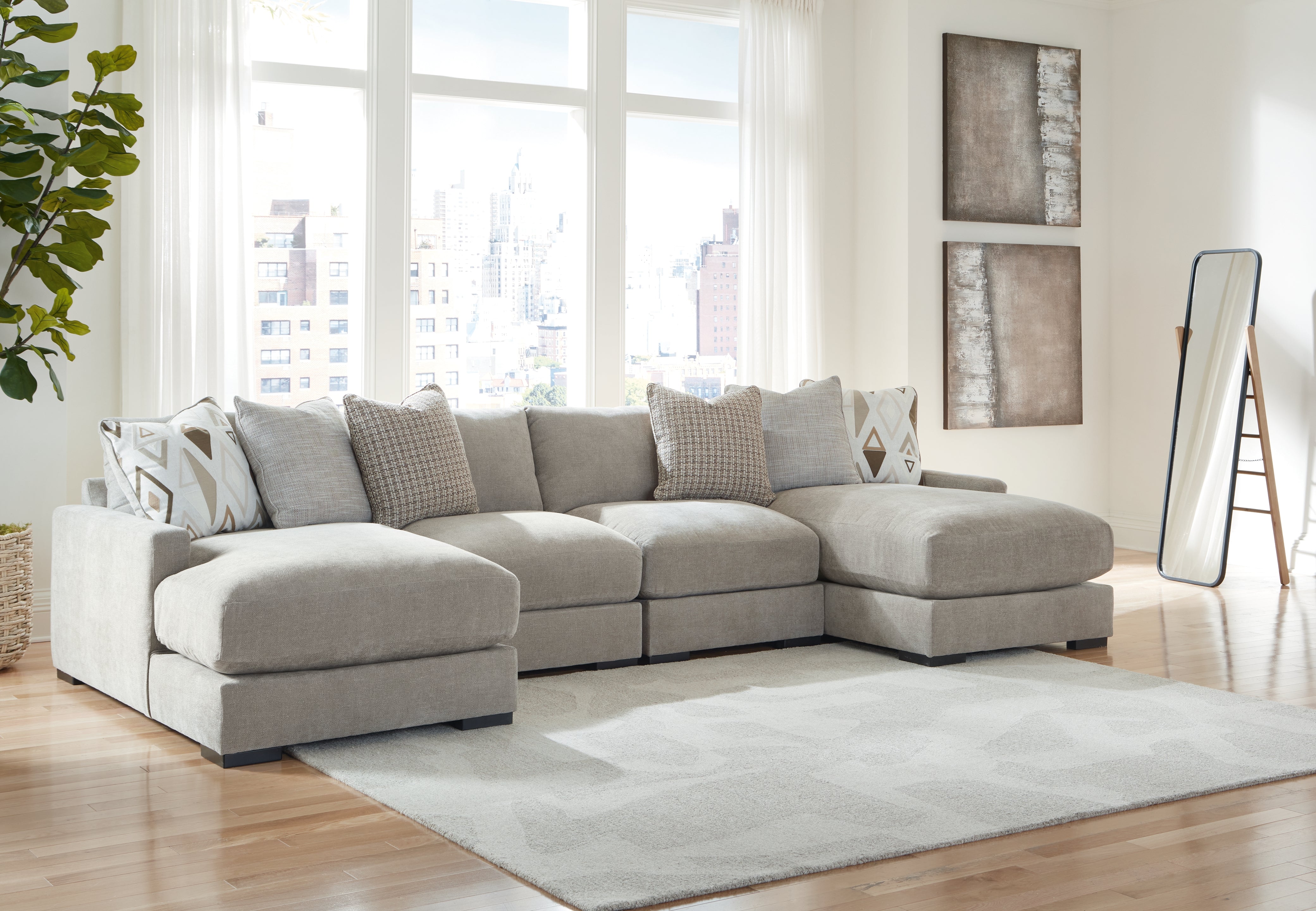 Sectionals for Less - Ashley Furniture - Aslan Court Sectional - RAF 4-Piece Sofa Pit Sectional / Pebble - 20305S5