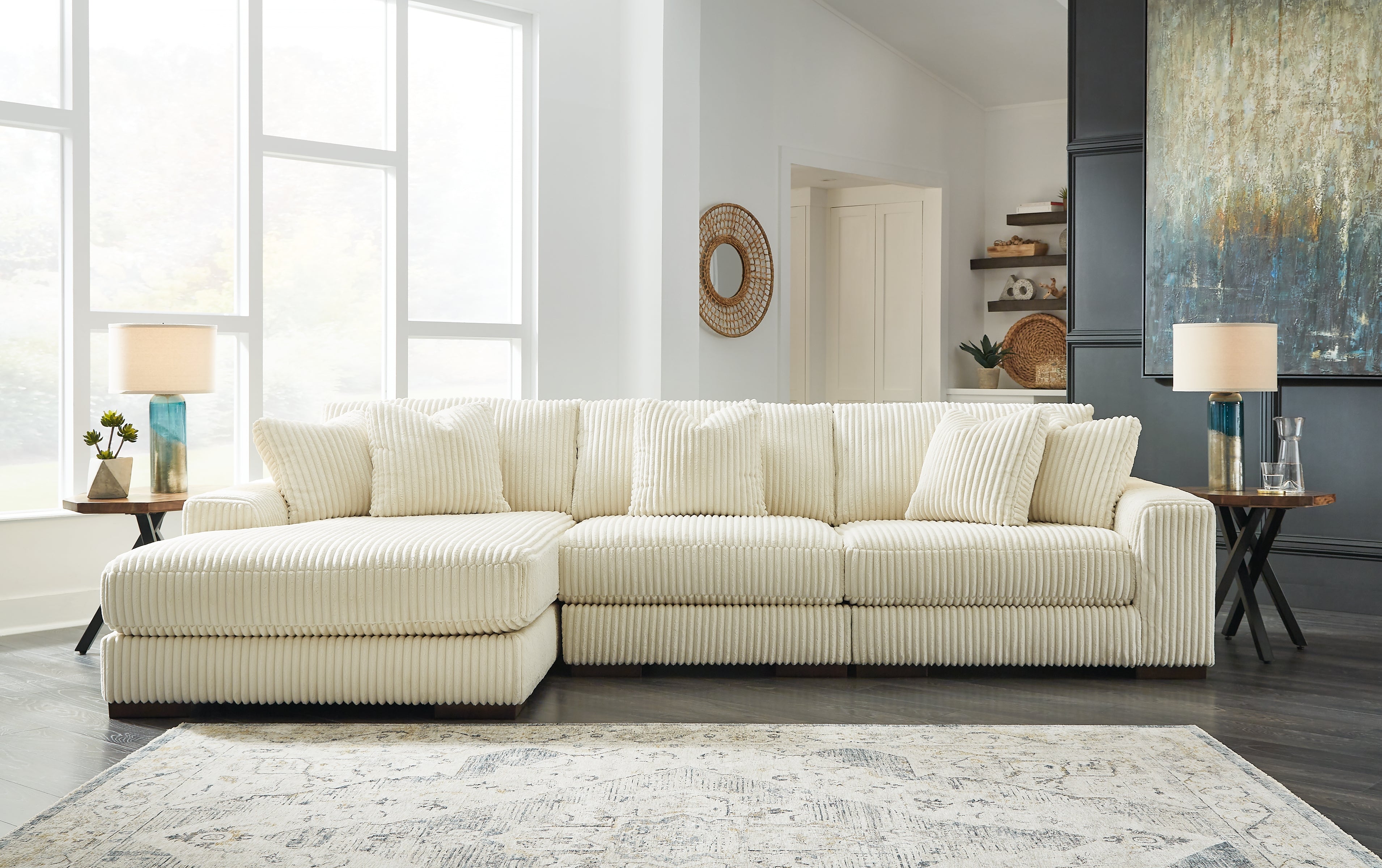 Sectionals for Less - Ashley Furniture - Lindyn Sectional - RAF 3-Piece Sectional with Chaise / Ivory - 21104S13