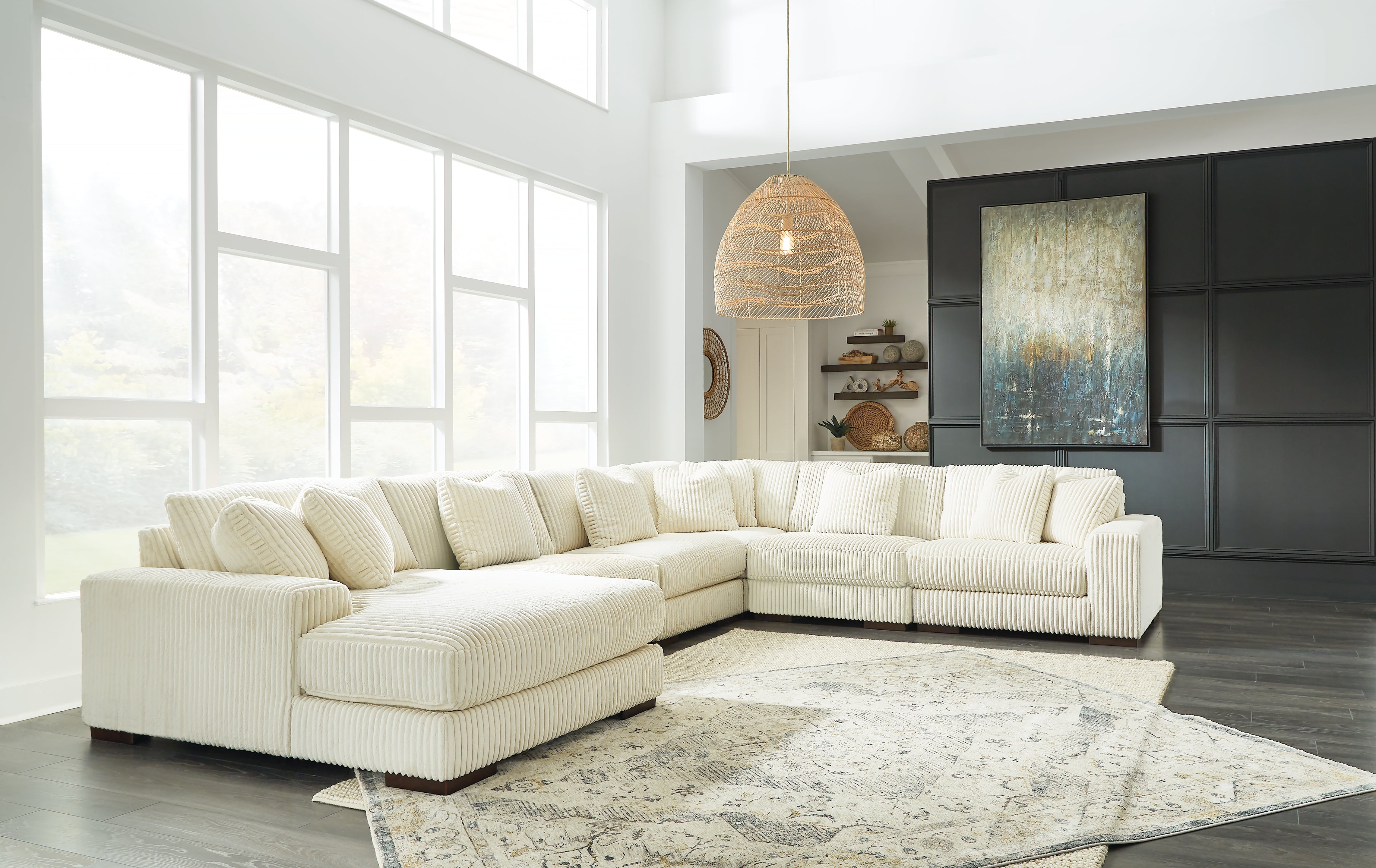Sectionals for Less - Ashley Furniture - Lindyn Sectional - RAF 6-Piece Sectional with Chaise / Ivory - 21104S11