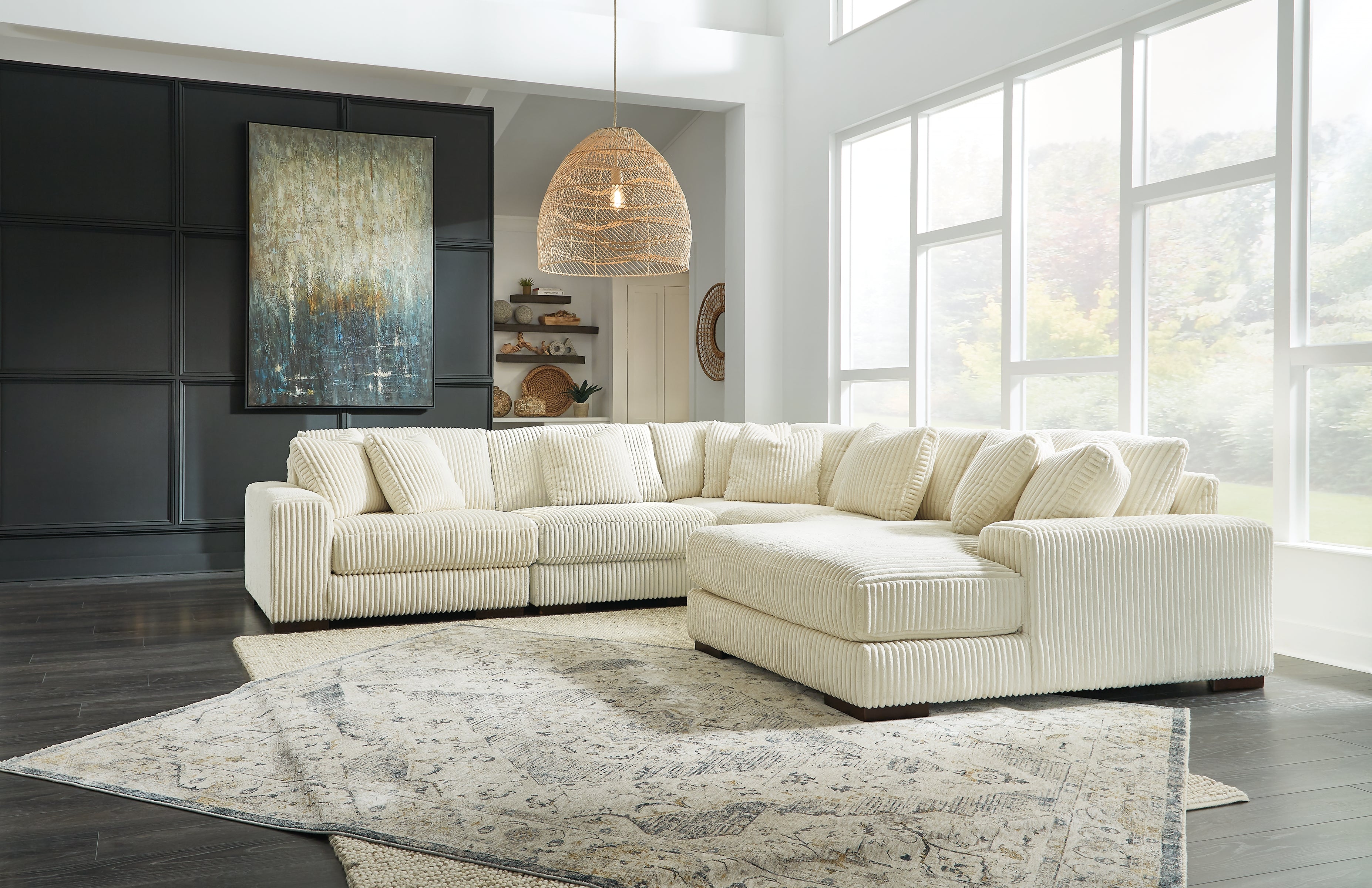 Sectionals for Less - Ashley Furniture - Lindyn Sectional - RAF 5-Piece Sectional with Chaise / Ivory - 21104S7