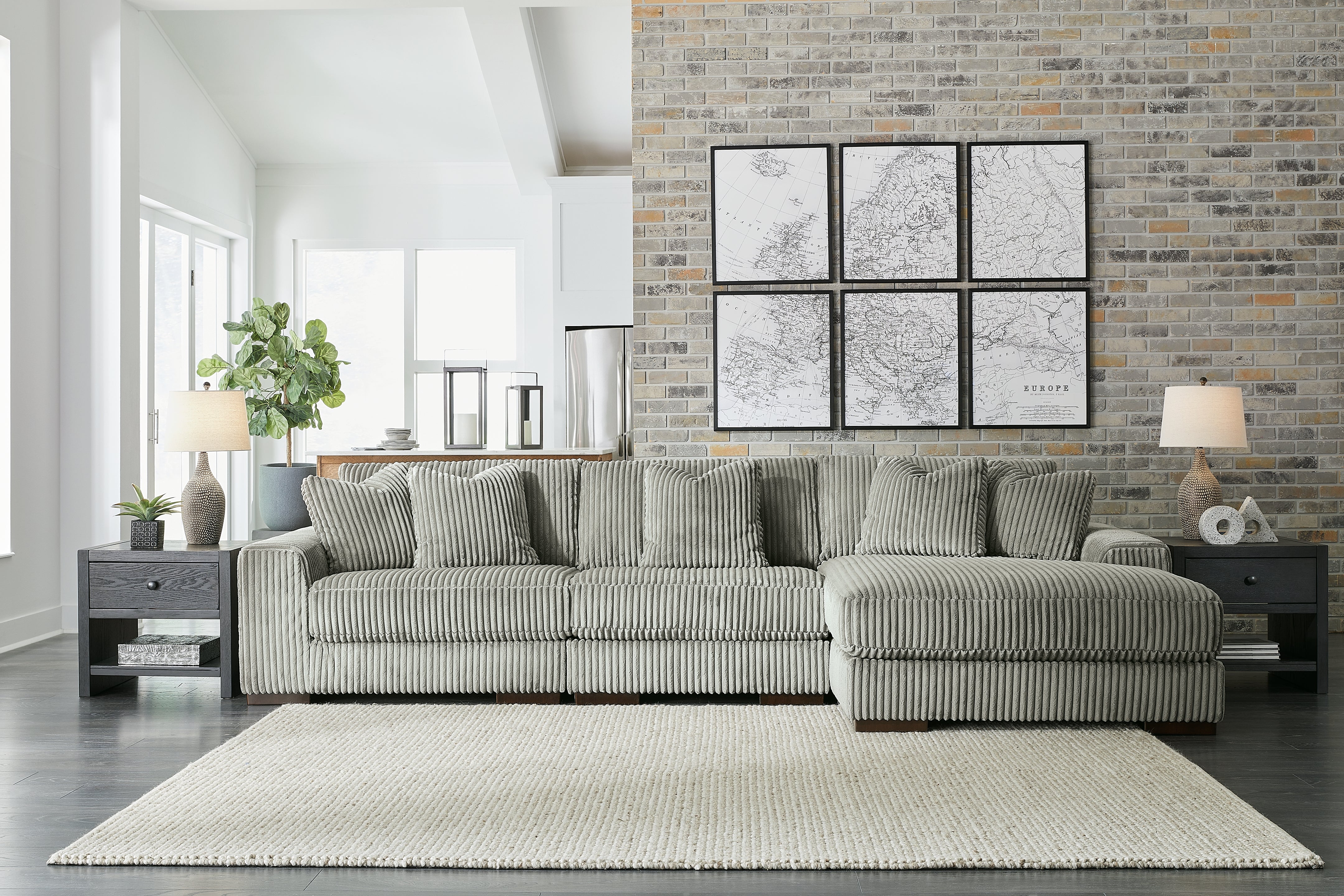 Sectionals for Less - Ashley Furniture - Lindyn Sectional - RAF 3-Piece Sectional with Chaise / Fog - 21105S9