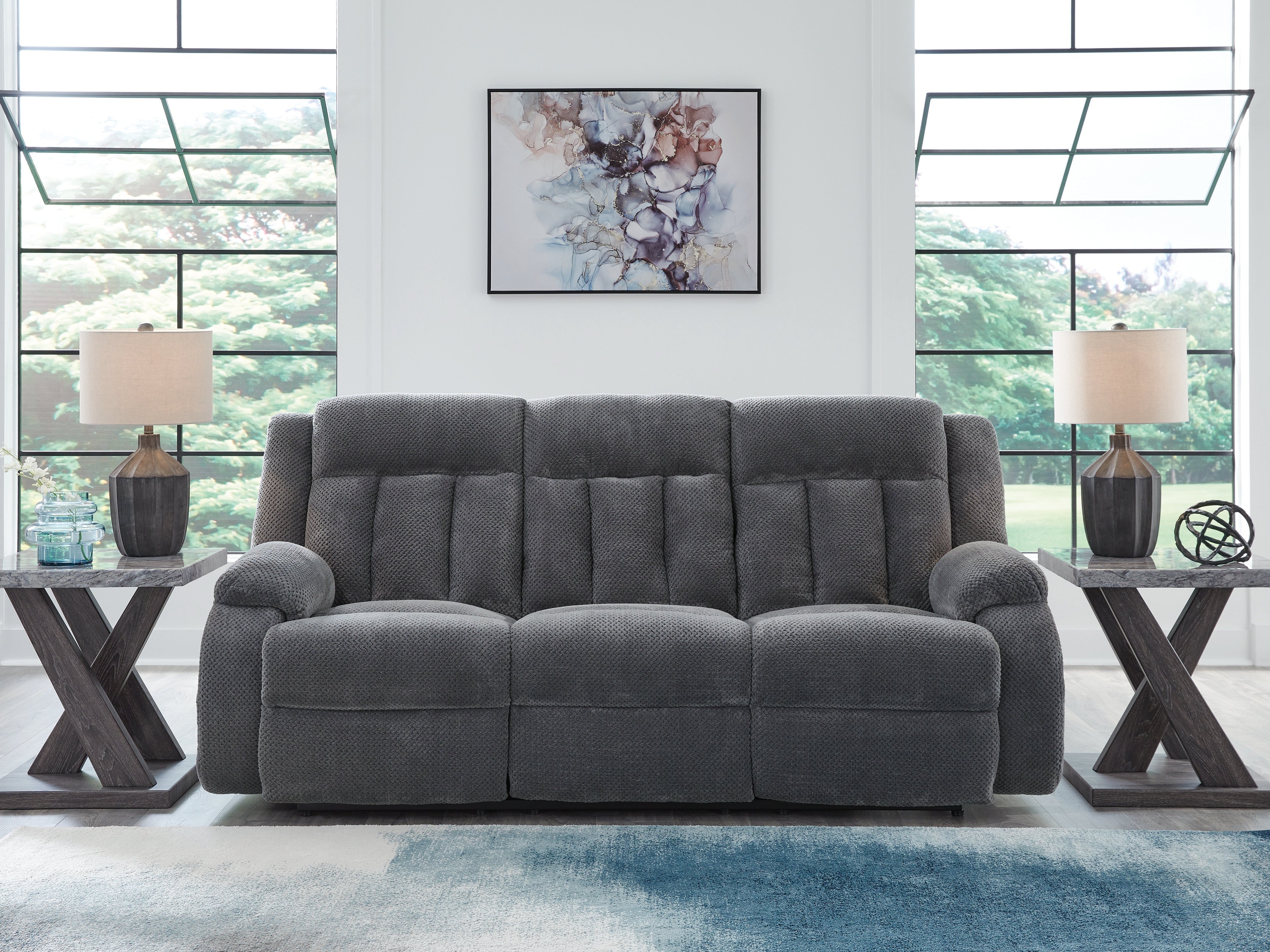 Sectionals for Less - Ashley Furniture - Observation Living Room - REC PWR Sofa w/Drop Down Table / Steel - PC2140599