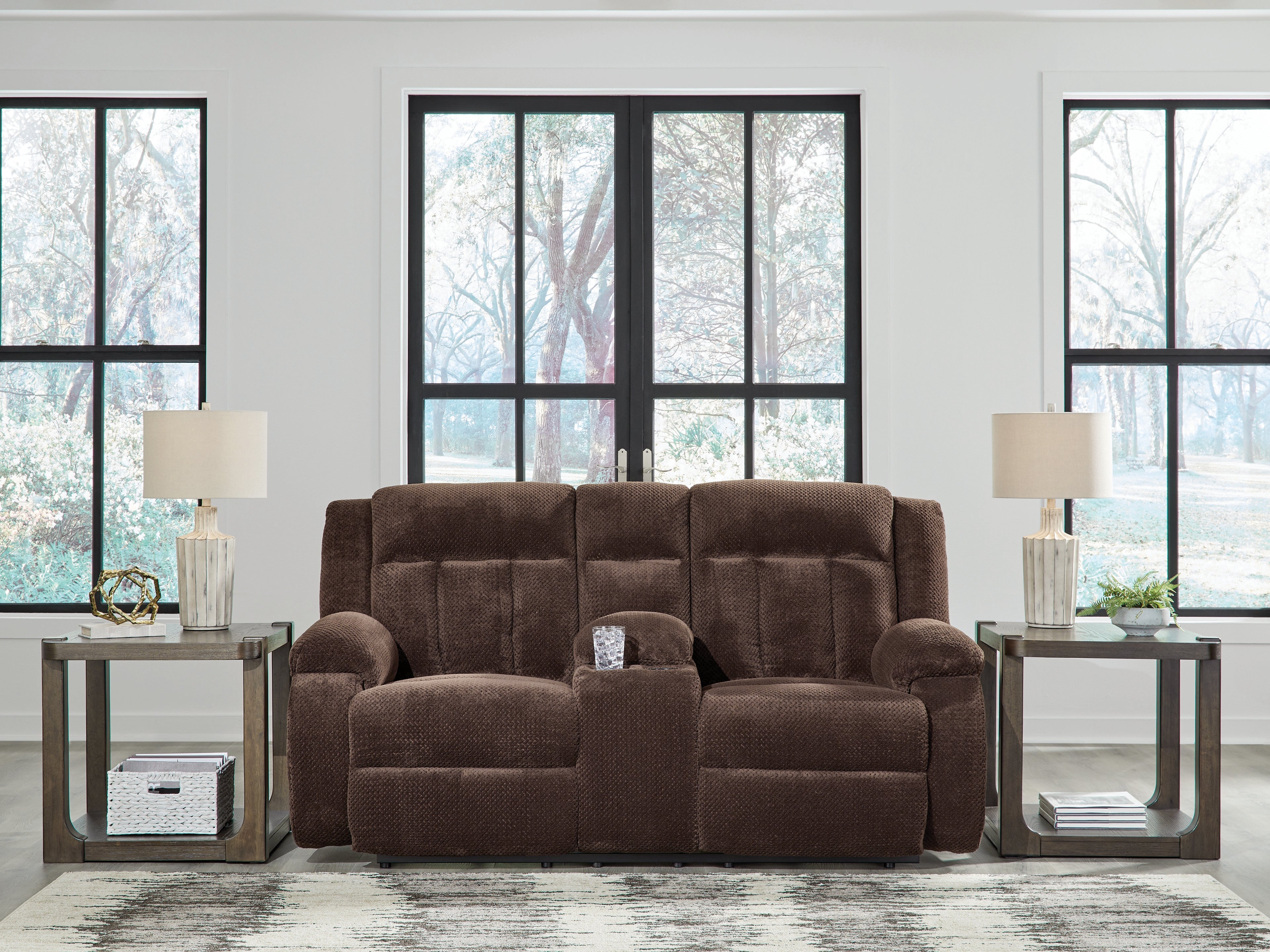 Sectionals for Less - Ashley Furniture - Observation Living Room - DBL REC PWR Loveseat w/Console / Chocolate - PC2140696