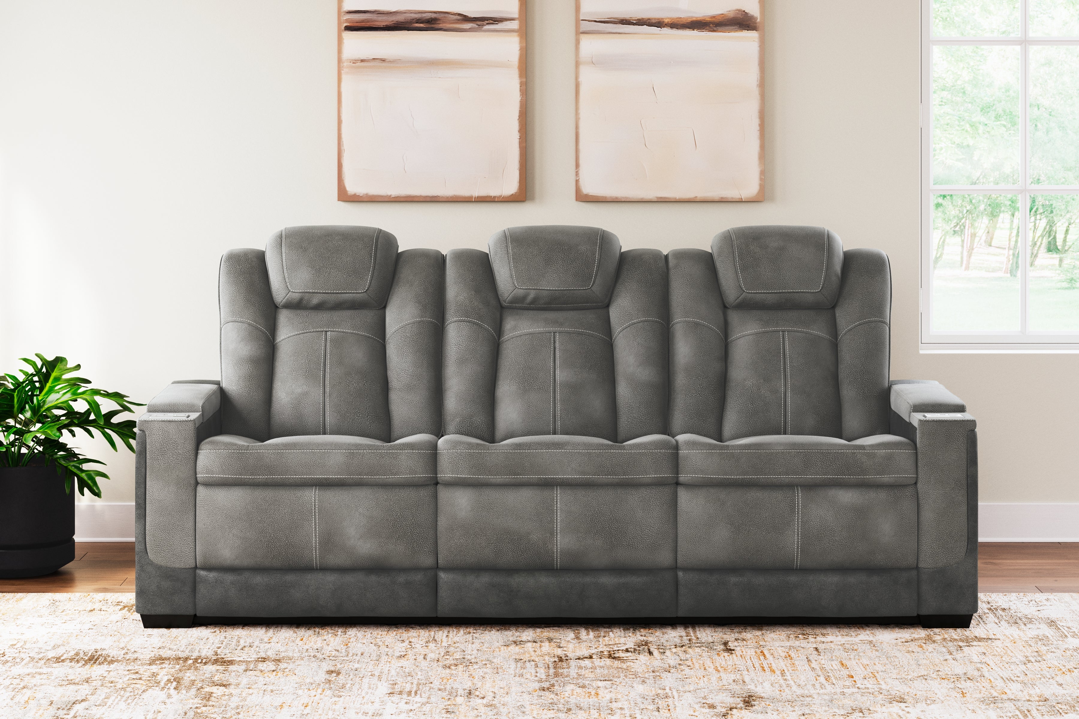 Sectionals for Less - Ashley Furniture - Next-Gen DuraPella Living Room - PWR REC Sofa with ADJ Headrest / Slate - 2200415