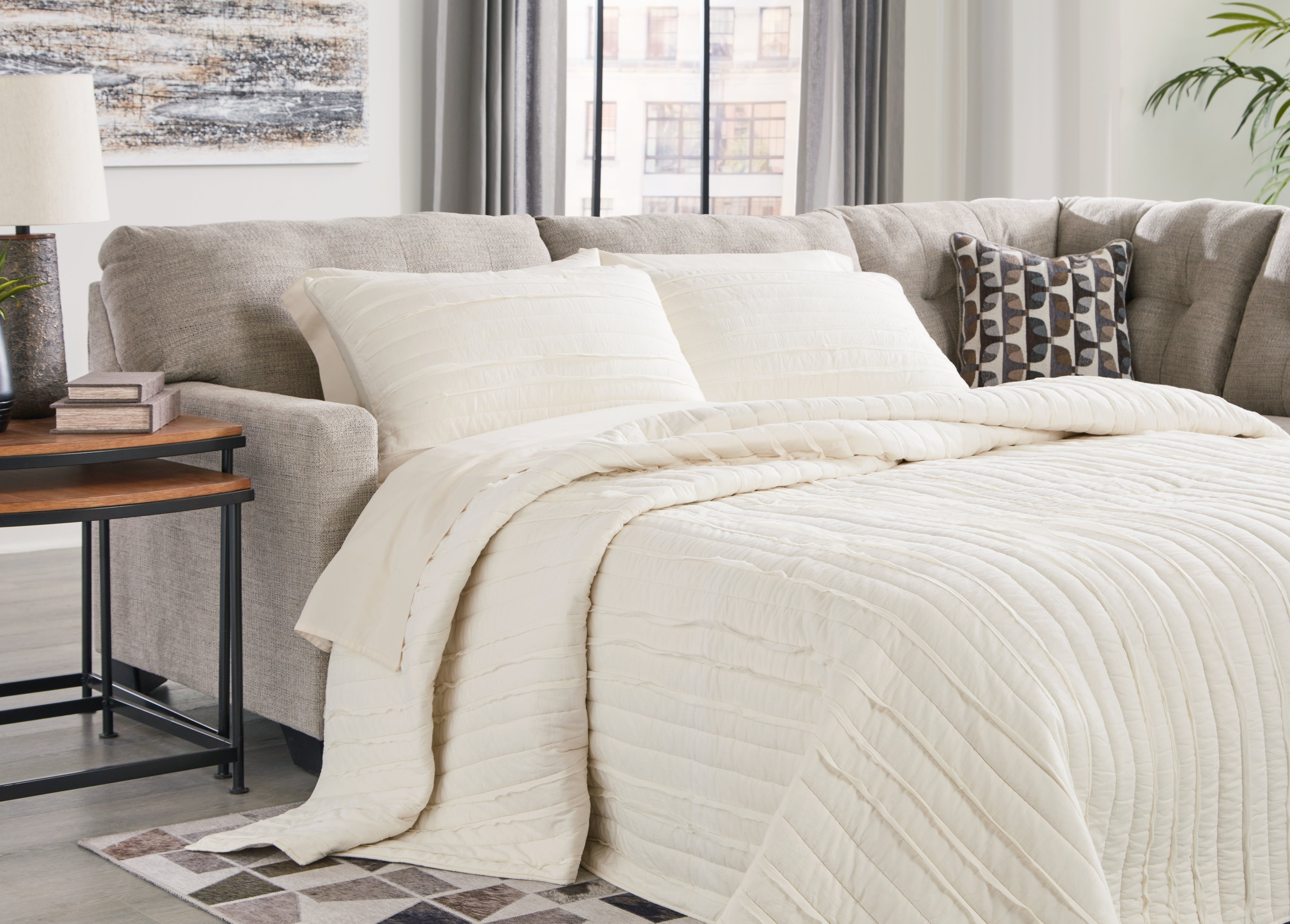 Sectionals for Less - Ashley Furniture - Mahoney Sectional - 2-Piece Sleeper Sectional with Chaise / Pebble - 31004S4